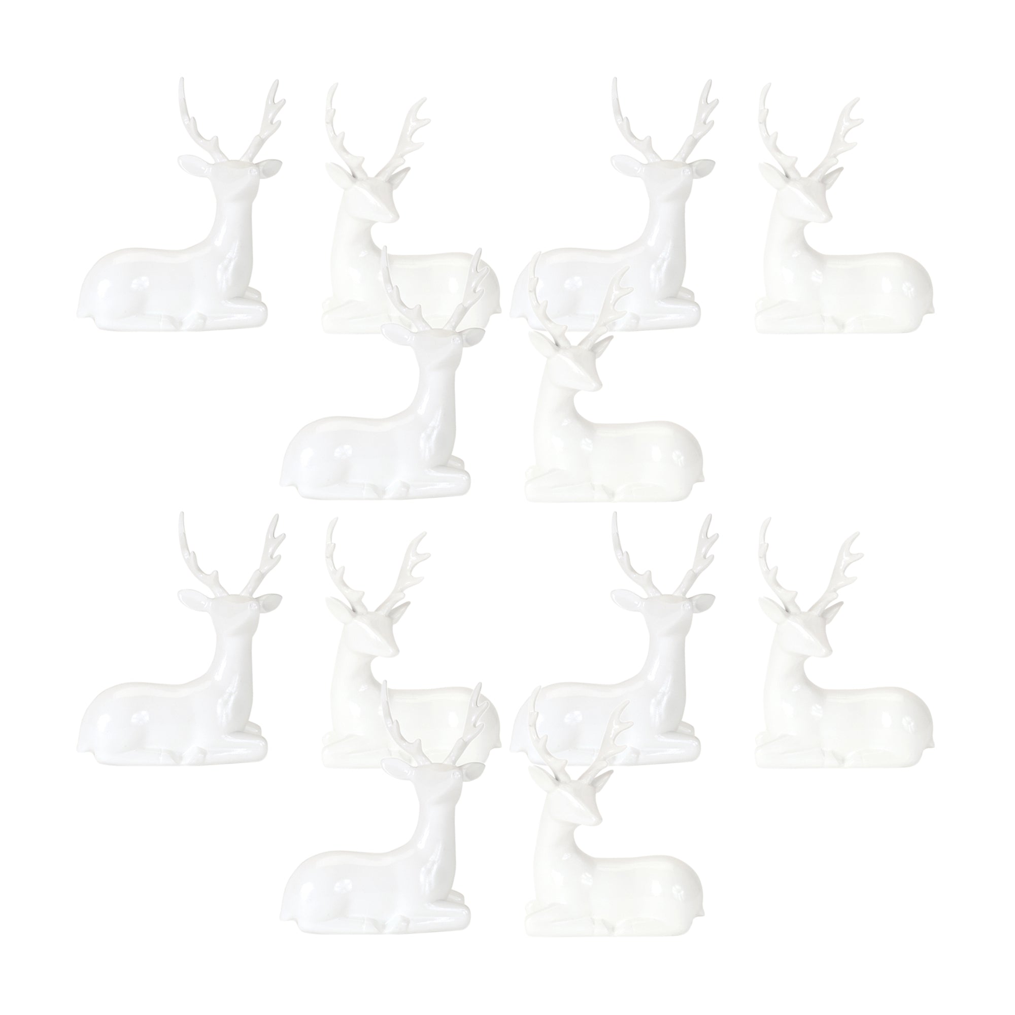 Modern White Winter Deer Figurine (Set of 2)