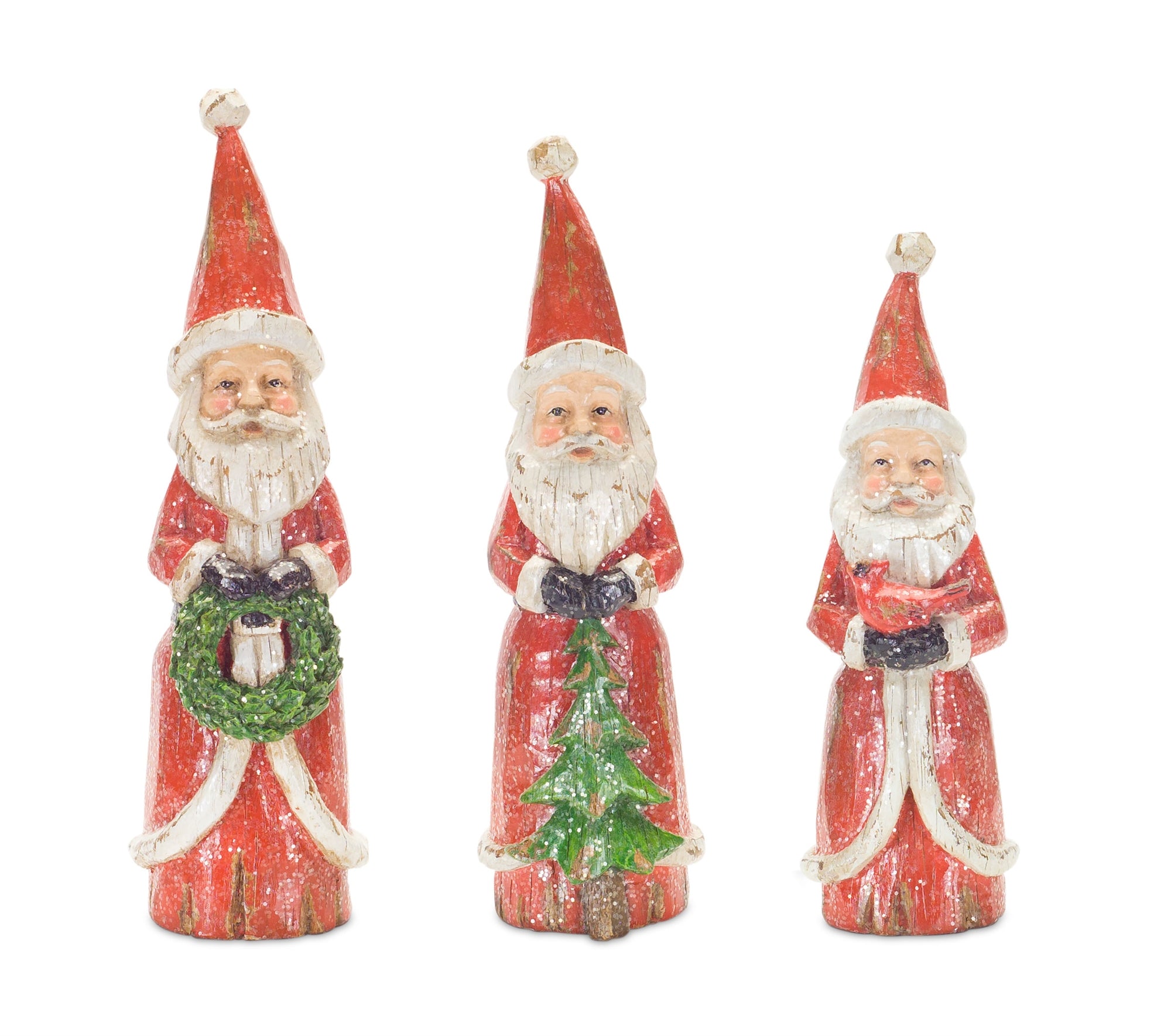 Distressed Wood Design Santa Figruine (Set of 3)