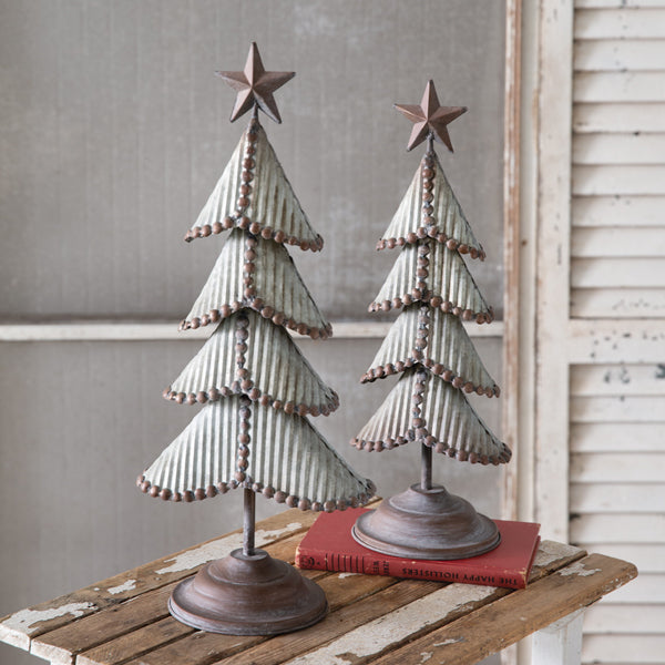 Weathered Tin Christmas Trees (S/2)