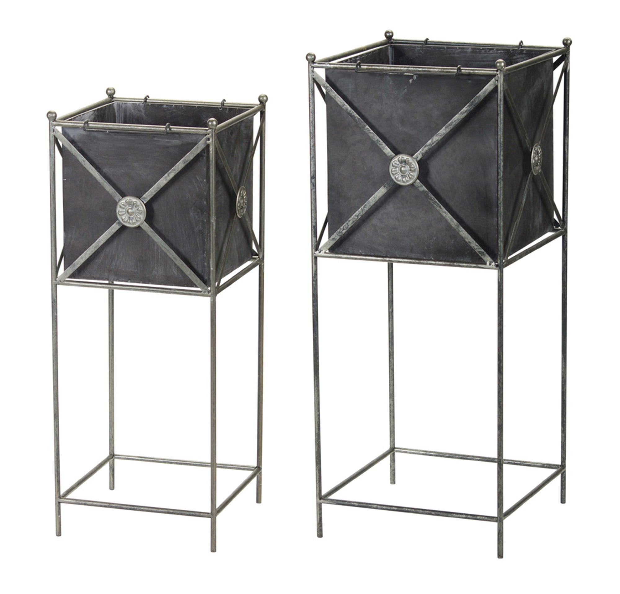 Planter (Set of 2) 11"L x 28"H, 13"L x 32"H Metal