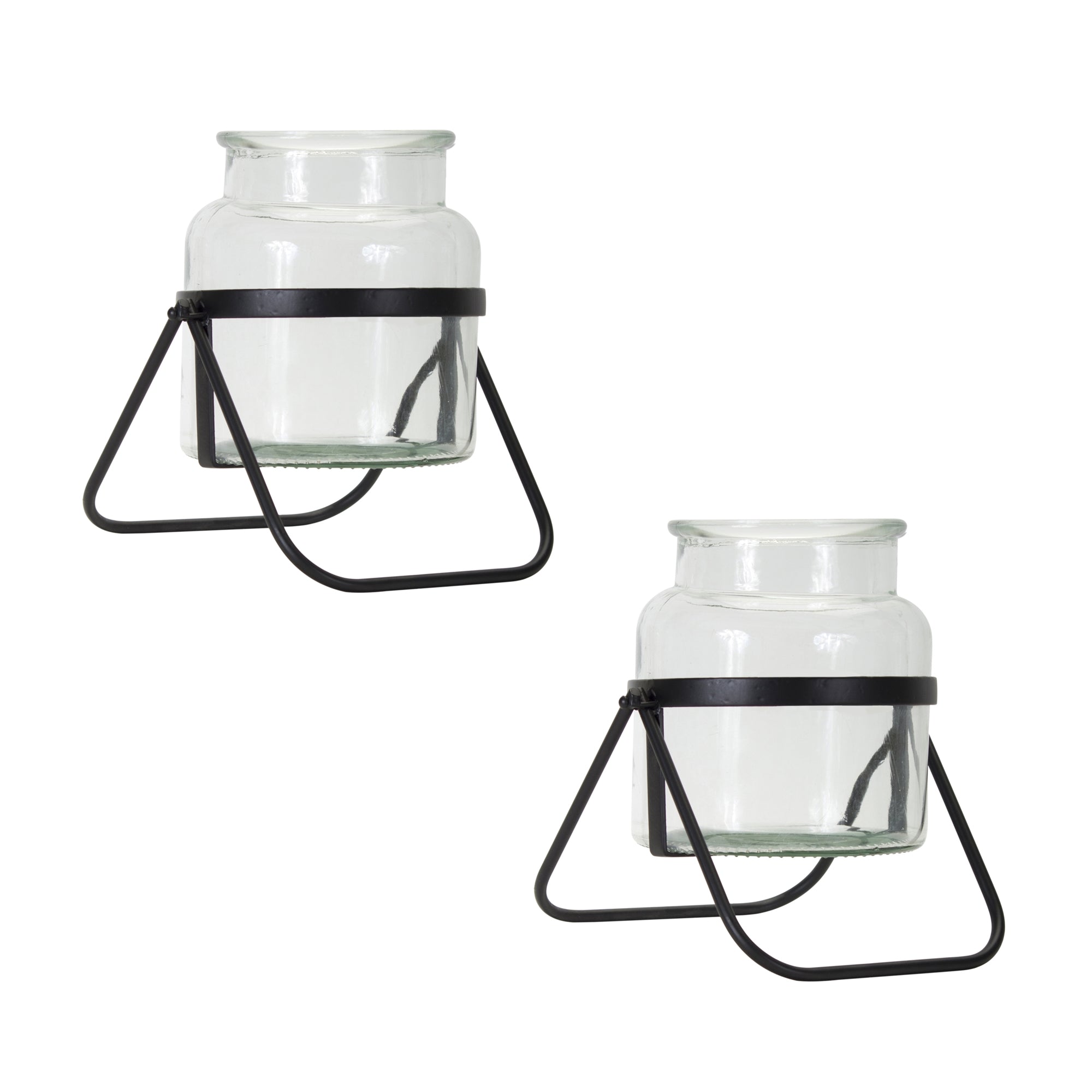 Modern Jar Vase in Meatl Stand (Set of 2)