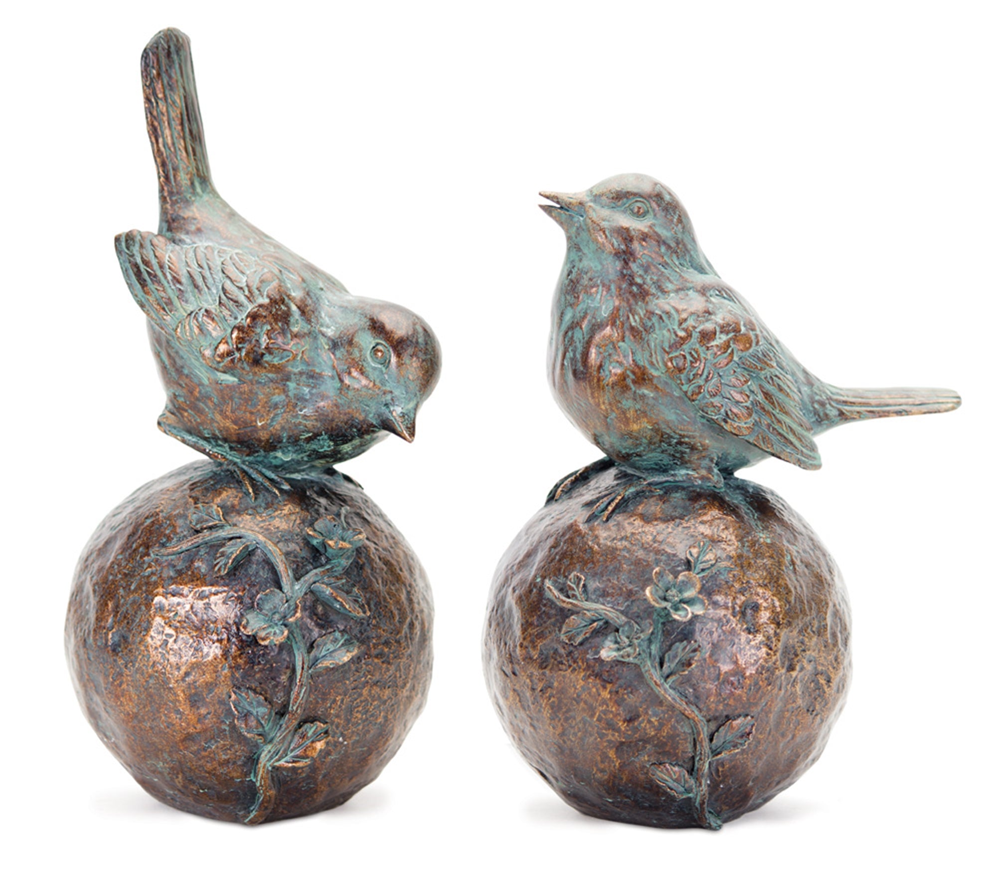 Perched Bird on Orb with Bronze Finish (Set of 2)