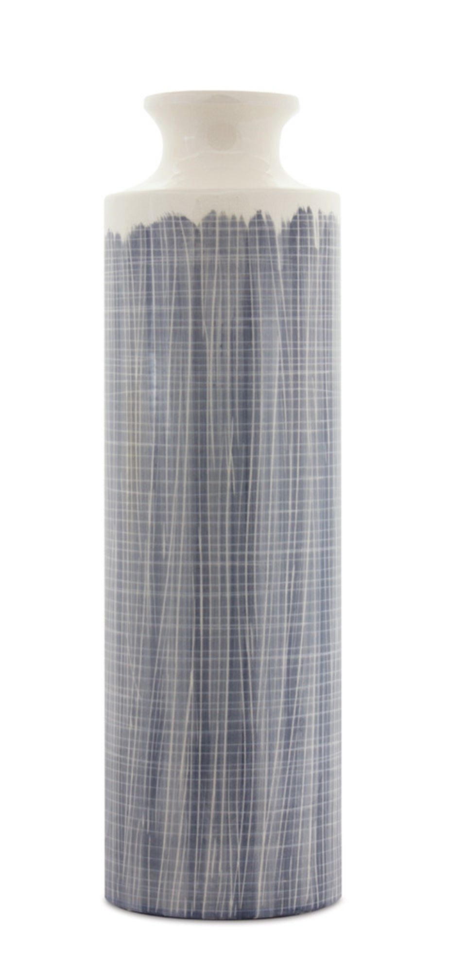 Terra Cotta Floor Vase with Navy Criss Cross Pattern 24.75"H