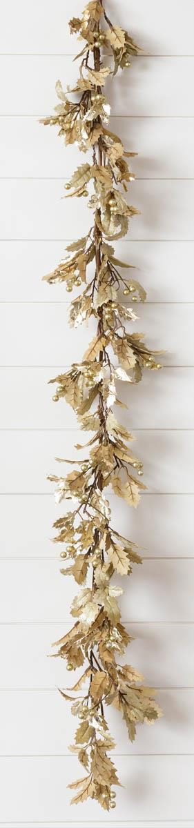 Shimmer Gold Holly & Berries Garland