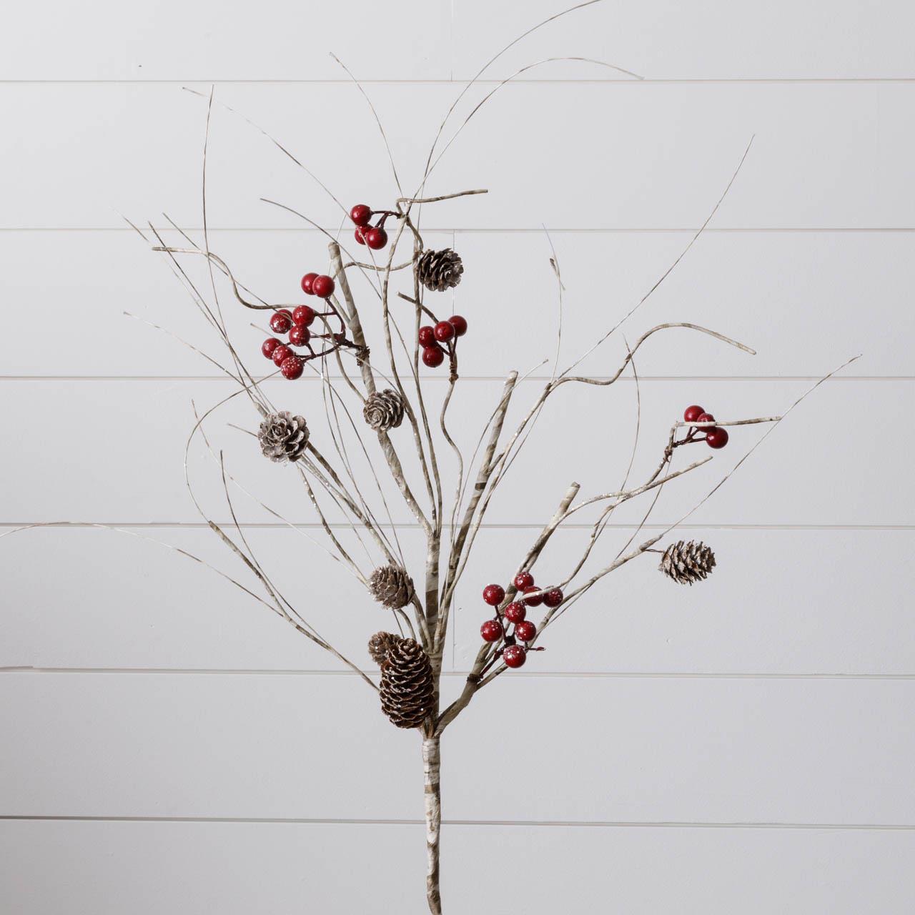 Artificial Birch with Glittered Berries Branch