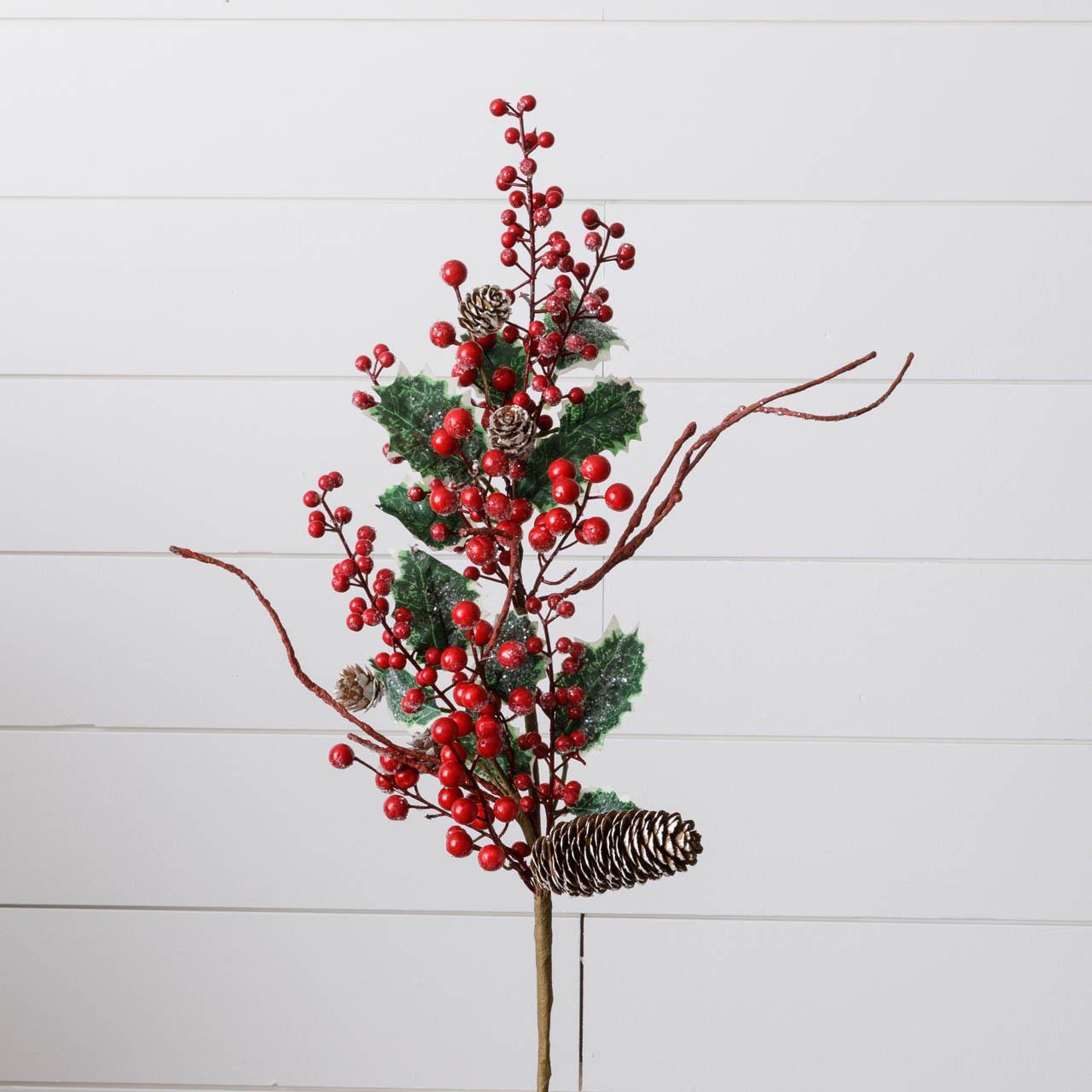 Sparkling Variegated Holly w/ Berries Branch