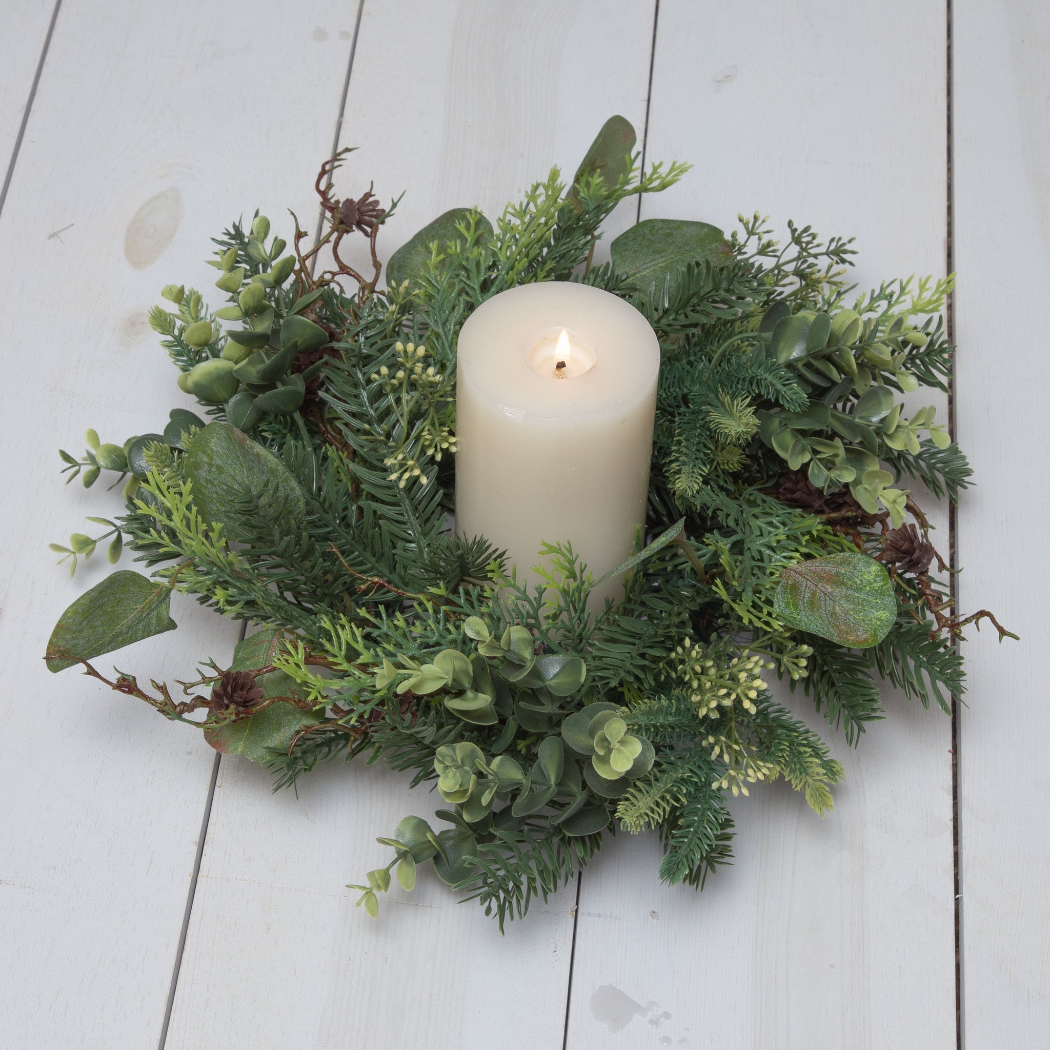 Mixed Winter Greens Candle Ring