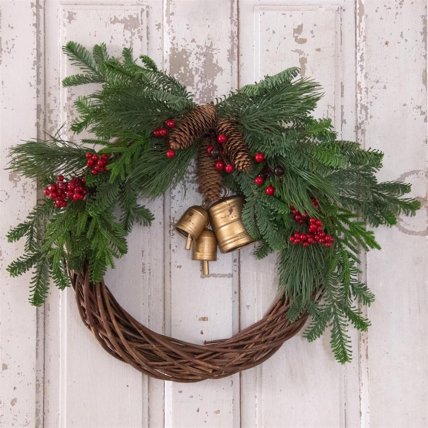 Pine and Red Berries w/ Bells Wreath