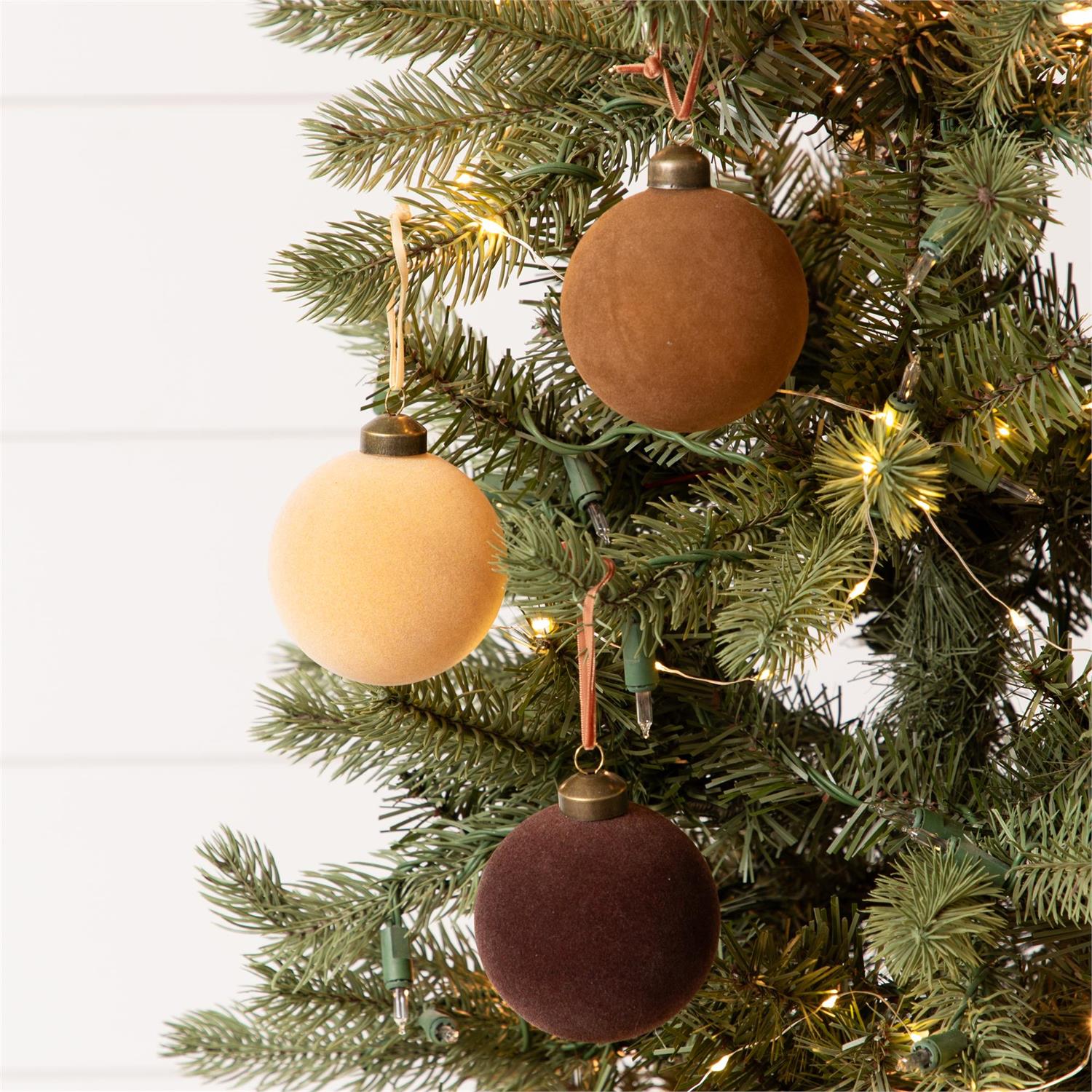 Small Flocked Ornament Balls (S/3)