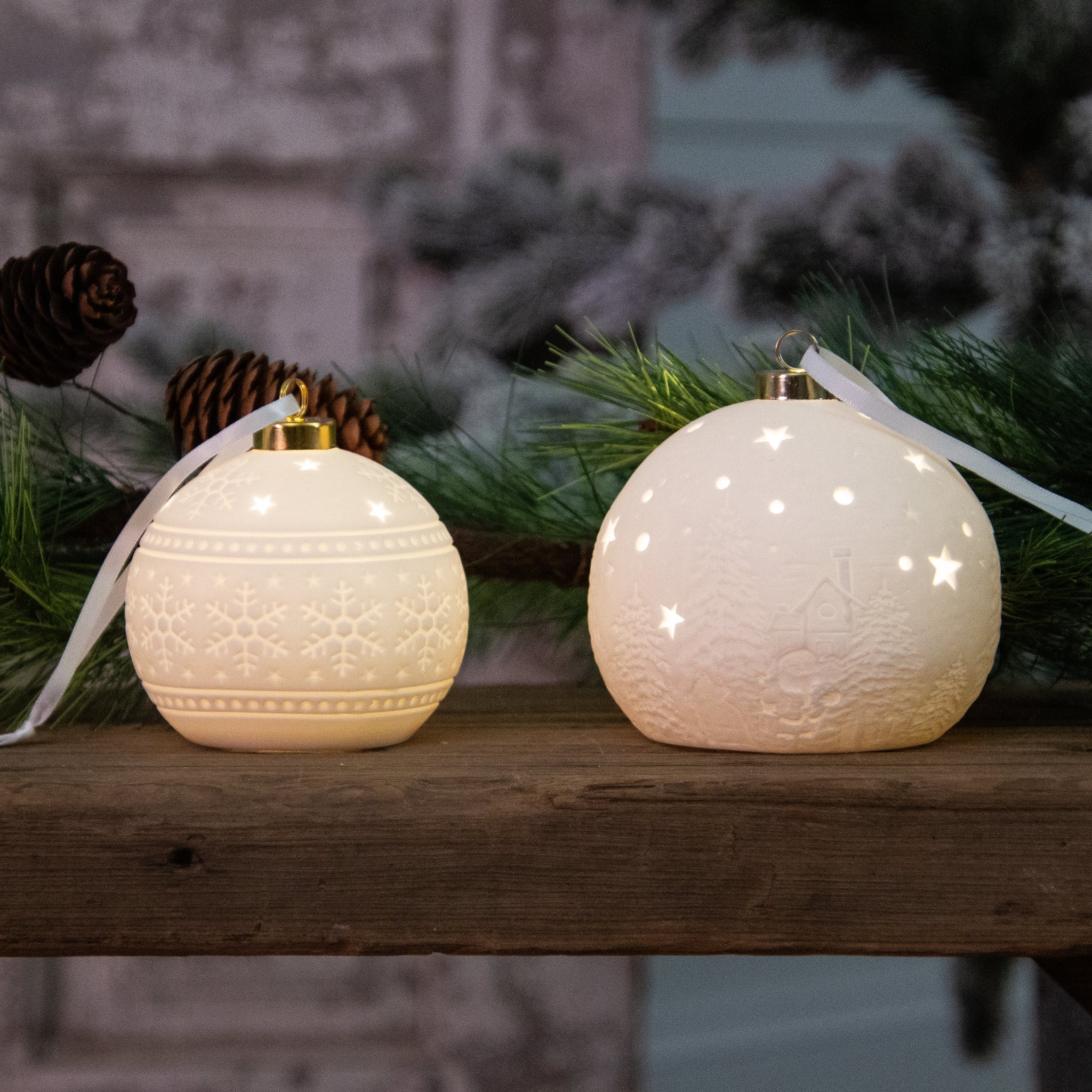 Ceramic Bisque Lighted Ornaments (S/2)