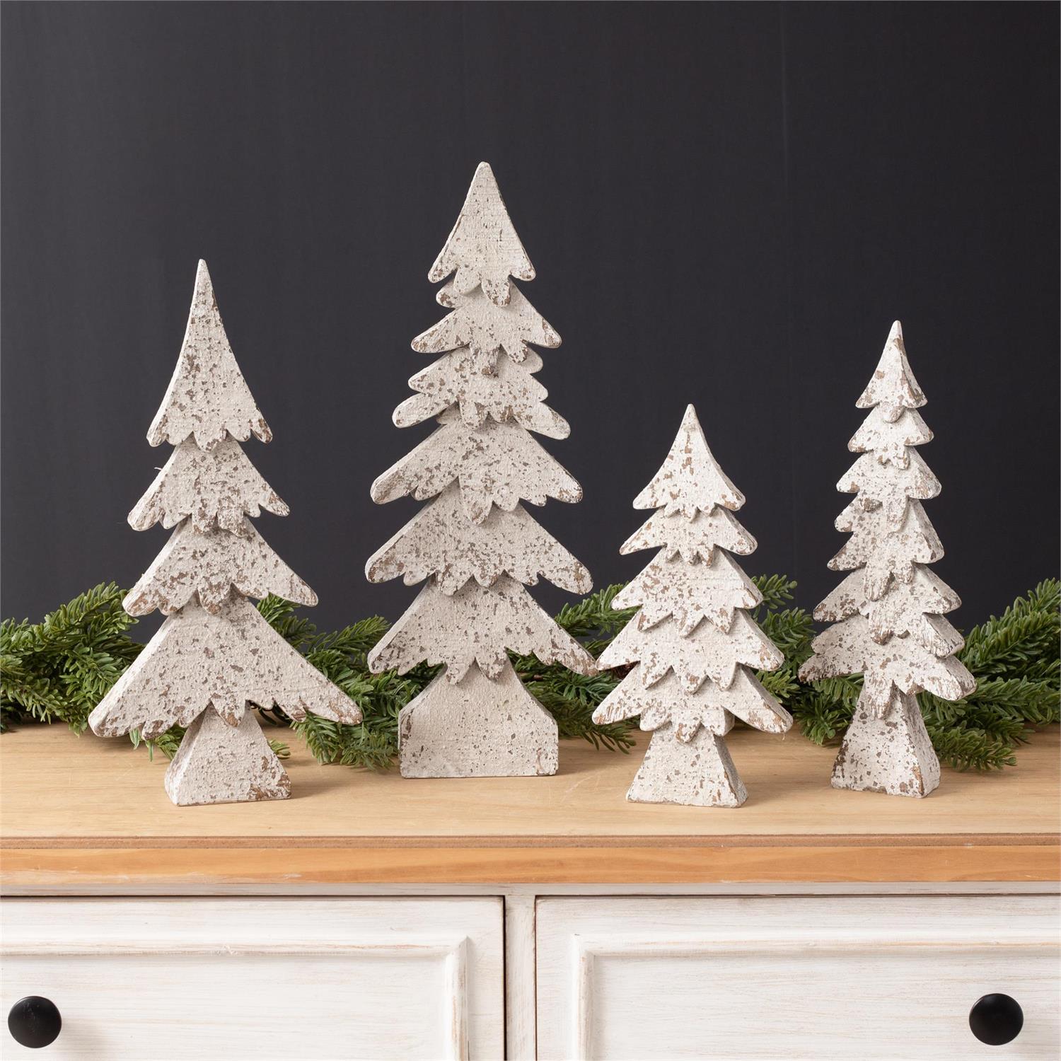 Chippy White Christmas Trees (S/4)