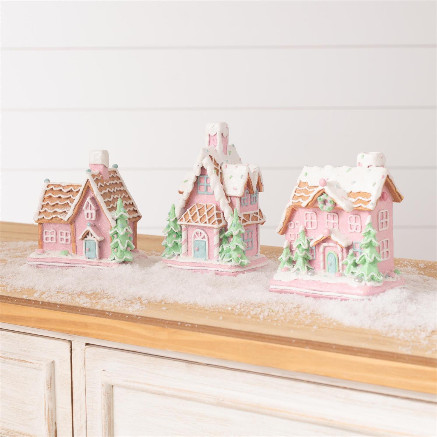 Pink Gingerbread Houses (S/3)