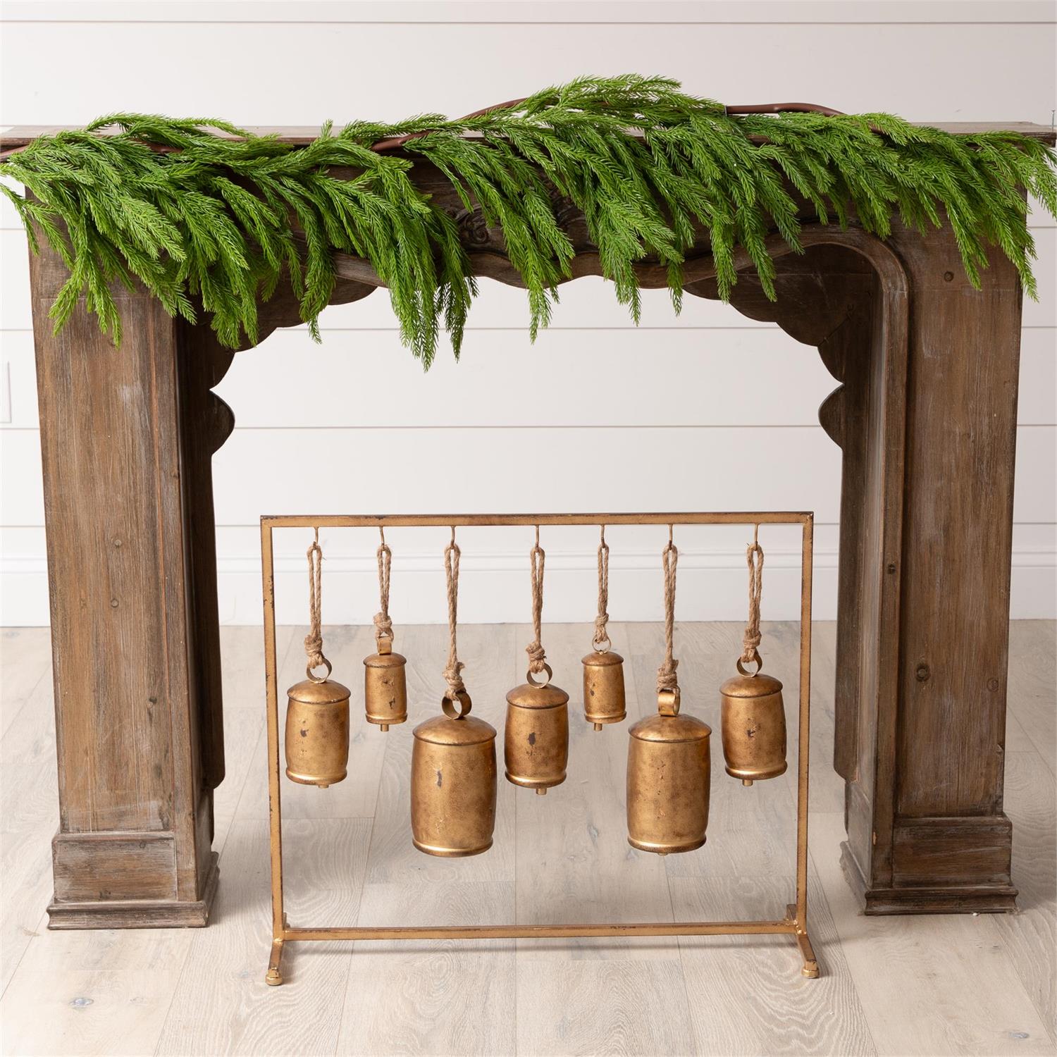 Distressed Gold Bells On Stand (S/8)