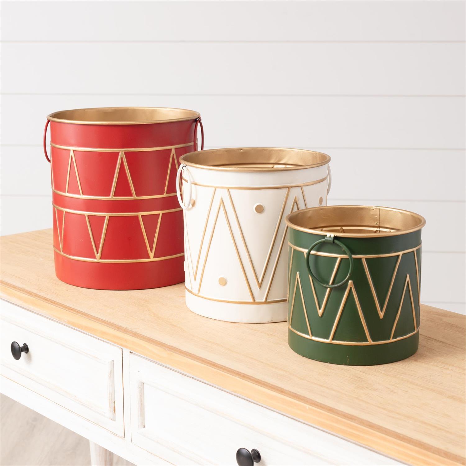 Holiday Drum Metal Buckets (S/3)