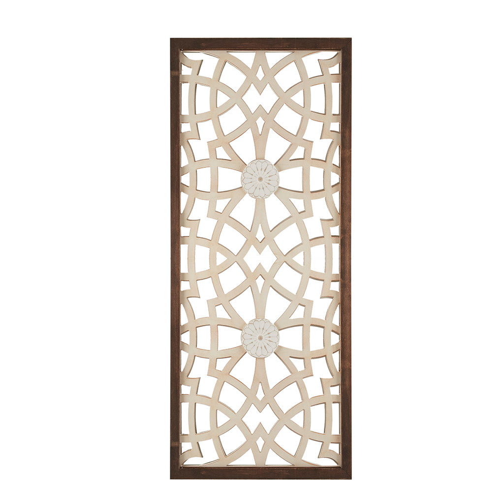Damask Wood Panel Round Natural Fiber and Mirror 3-piece Wall Decor Set