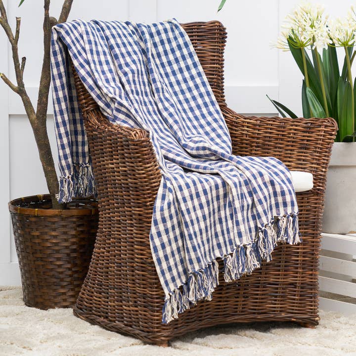 Navy Blue Gingham Throw