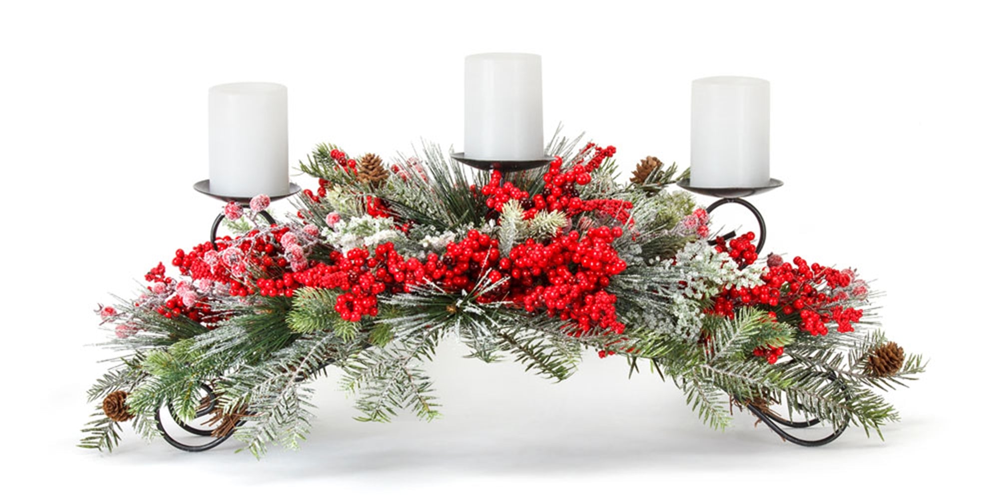 Pine and Berry Centerpiece 31"L x 12"H /Foam (Fits 3" Candles)