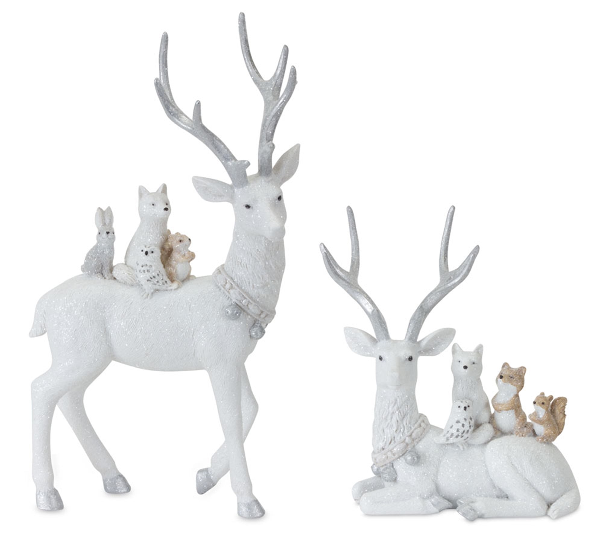 Winter Deer with Woodland Friends Figurine (Set of 2)