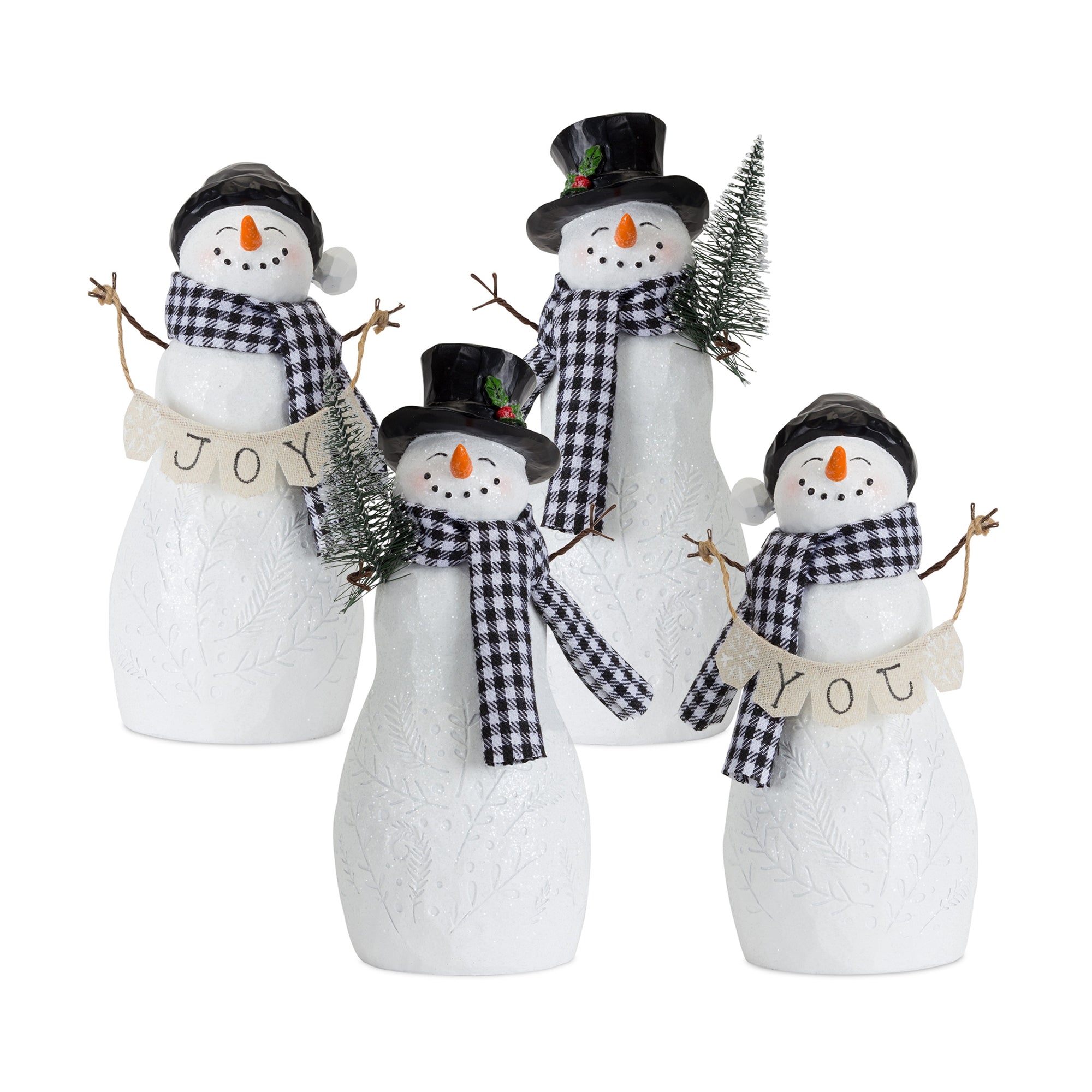 Holiday Snowman Figurine with Tree and Joy Accent (Set of 4)