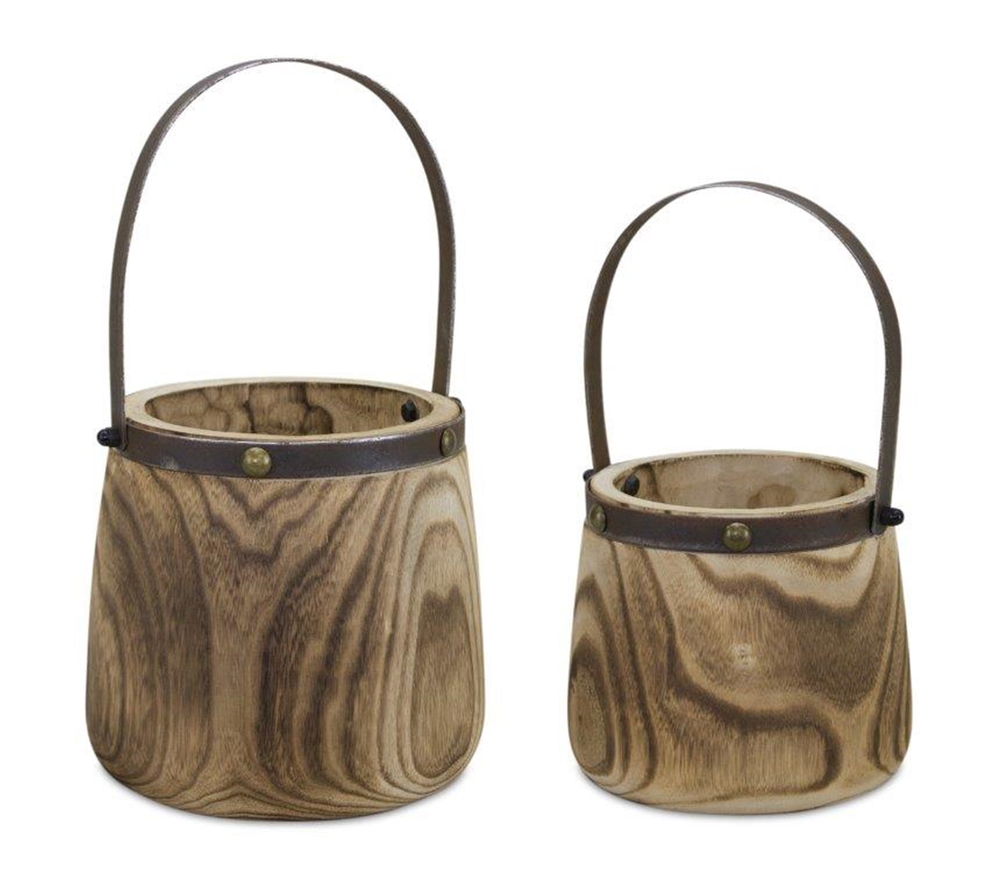 Pail (Set of 2) 7.5"D x 11.75"H, 9"D x 14"H Wood/Steel