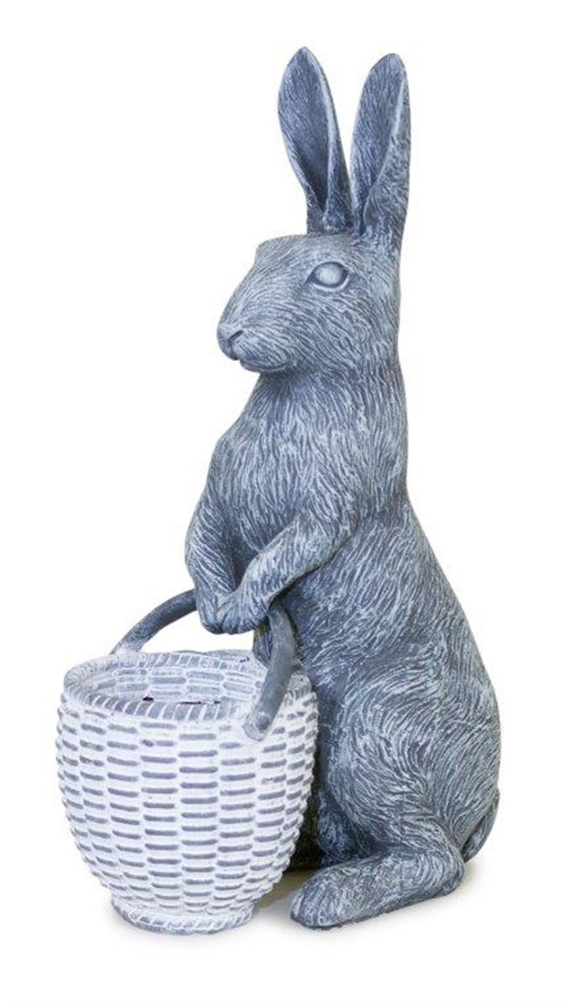 Standing Rabbit Figurine with Basket Accent 10.5"H