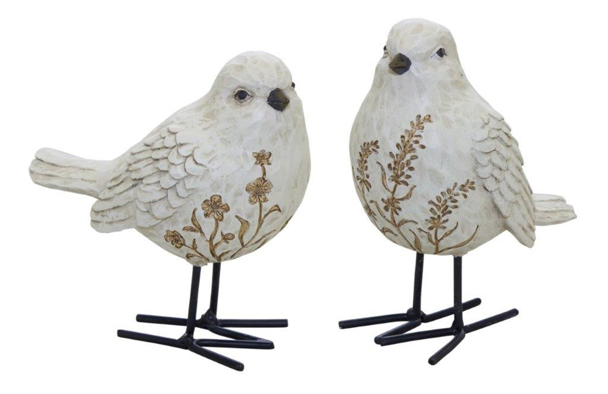 Bird Figurine with Carved Floral Design (Set of 2)