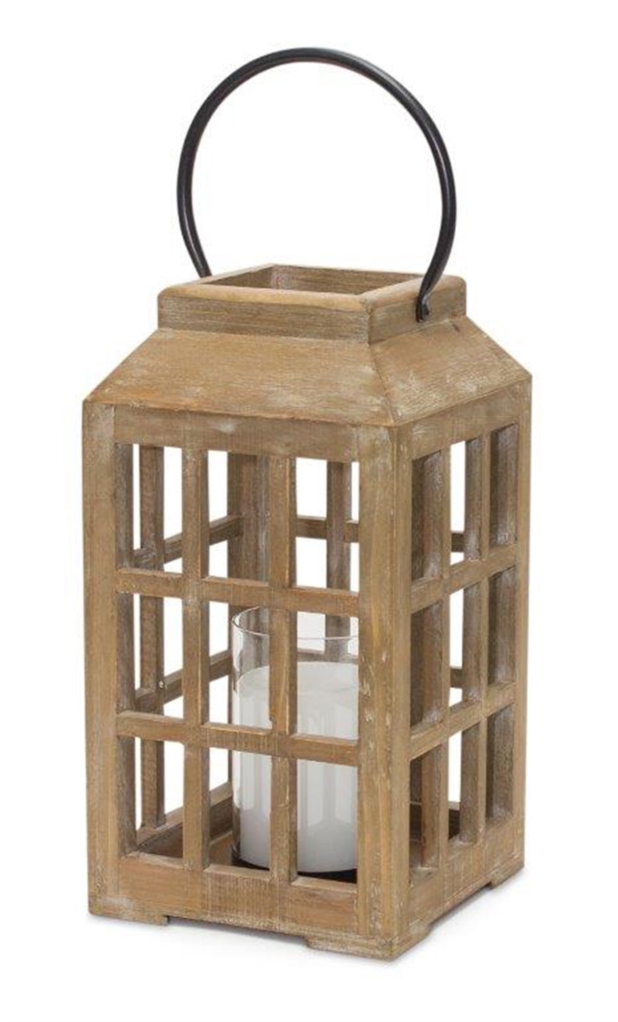 Natural Wooden Lantern with Glass Hurricane