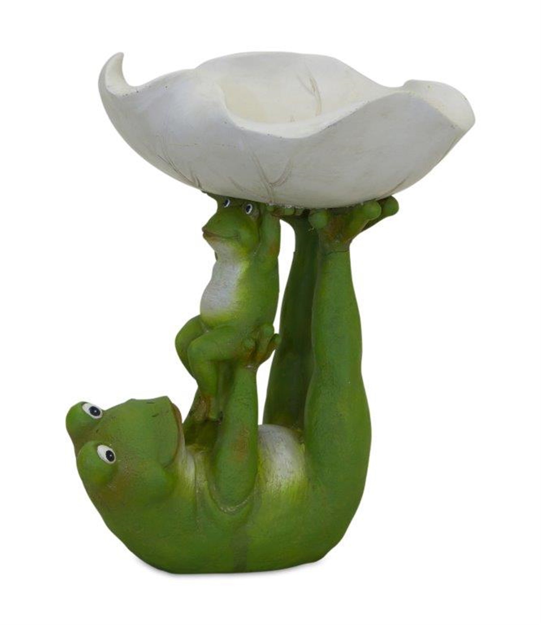 Garden Frogs with Leaf Bowl Statue 8"H