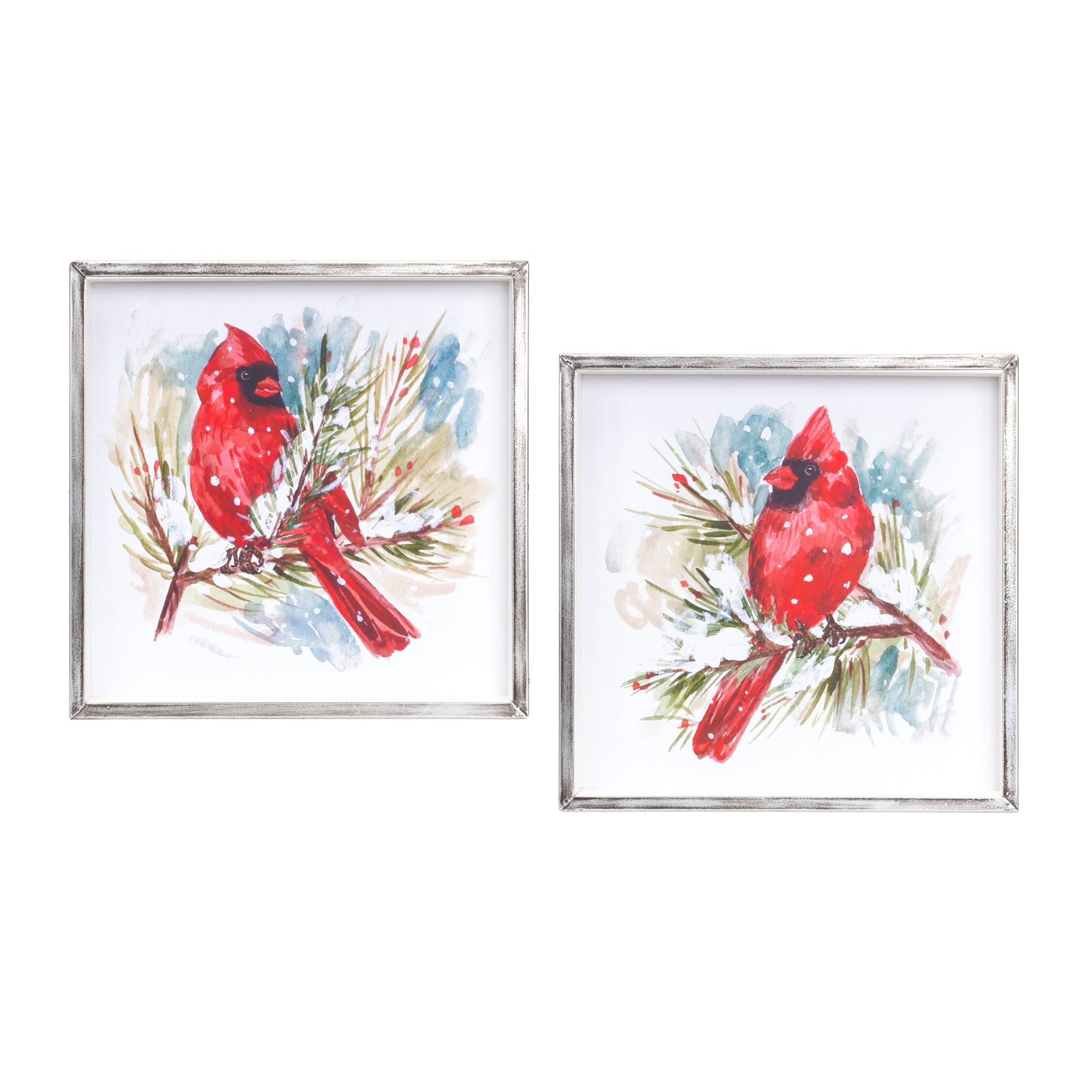 Cardinal and Pine Frame (2 Asst) 14”SQ Wood/Iron