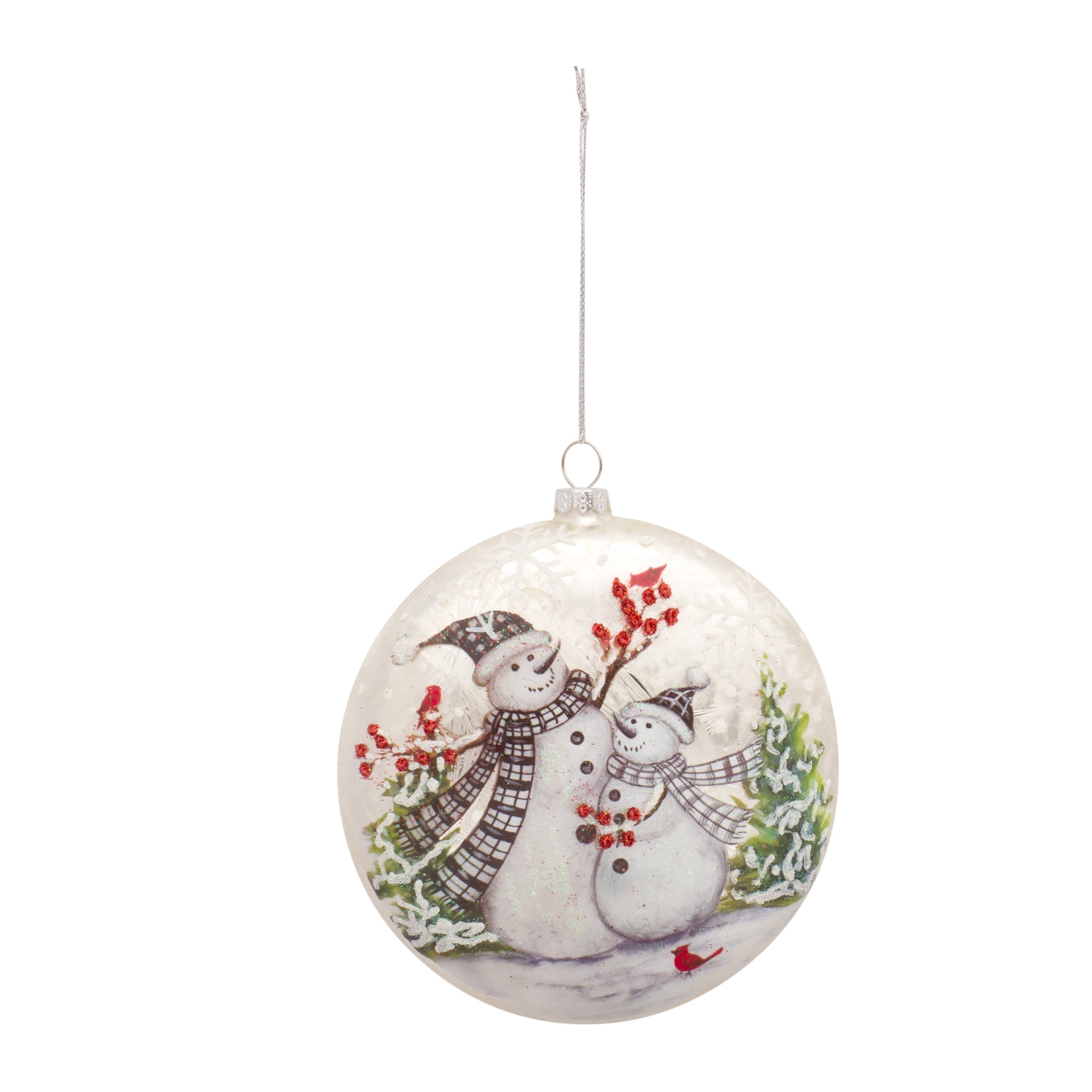 Snowman Disc Ornament 5.5”H Glass