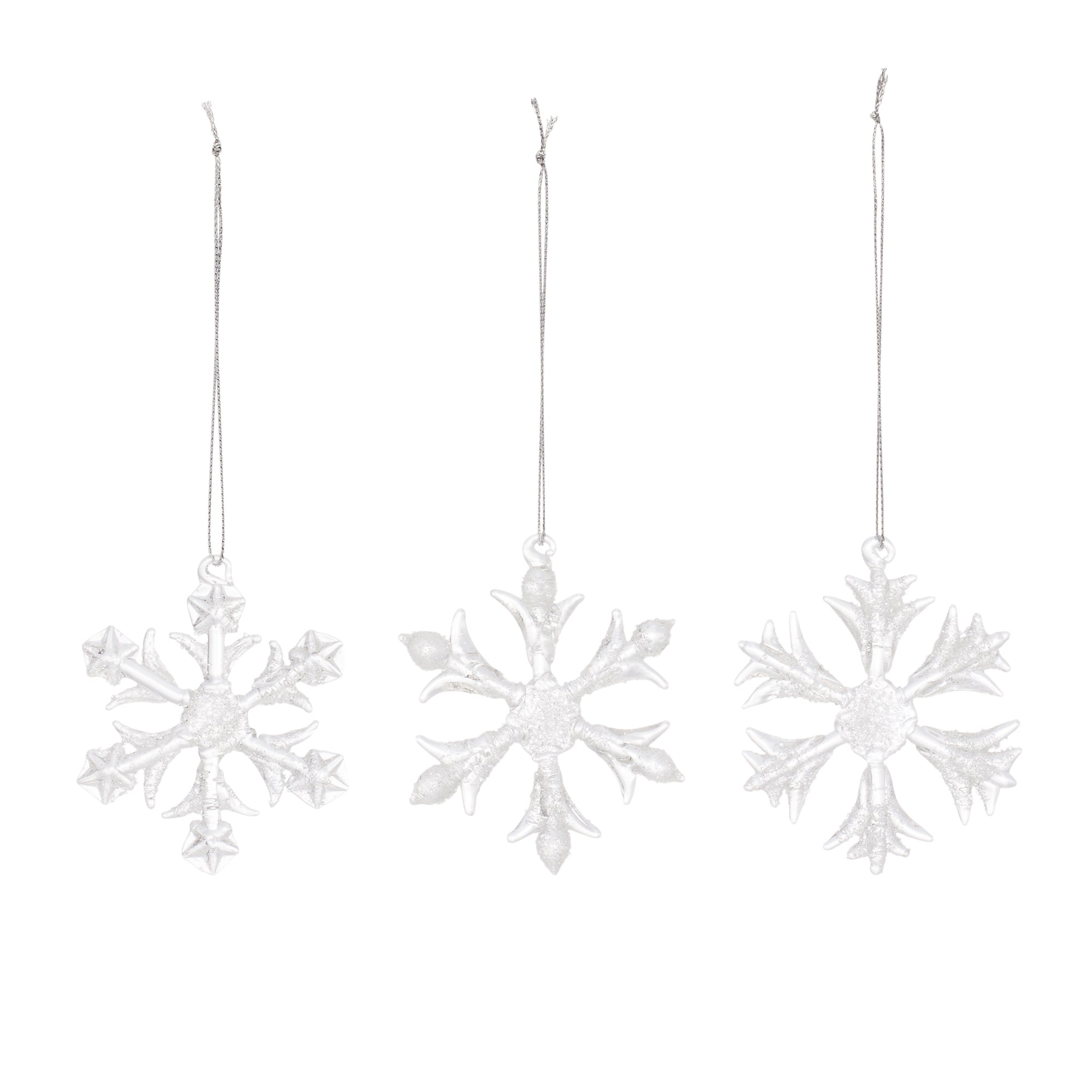 Snowflake Ornament (3 Asst) 2.25”H Glass
