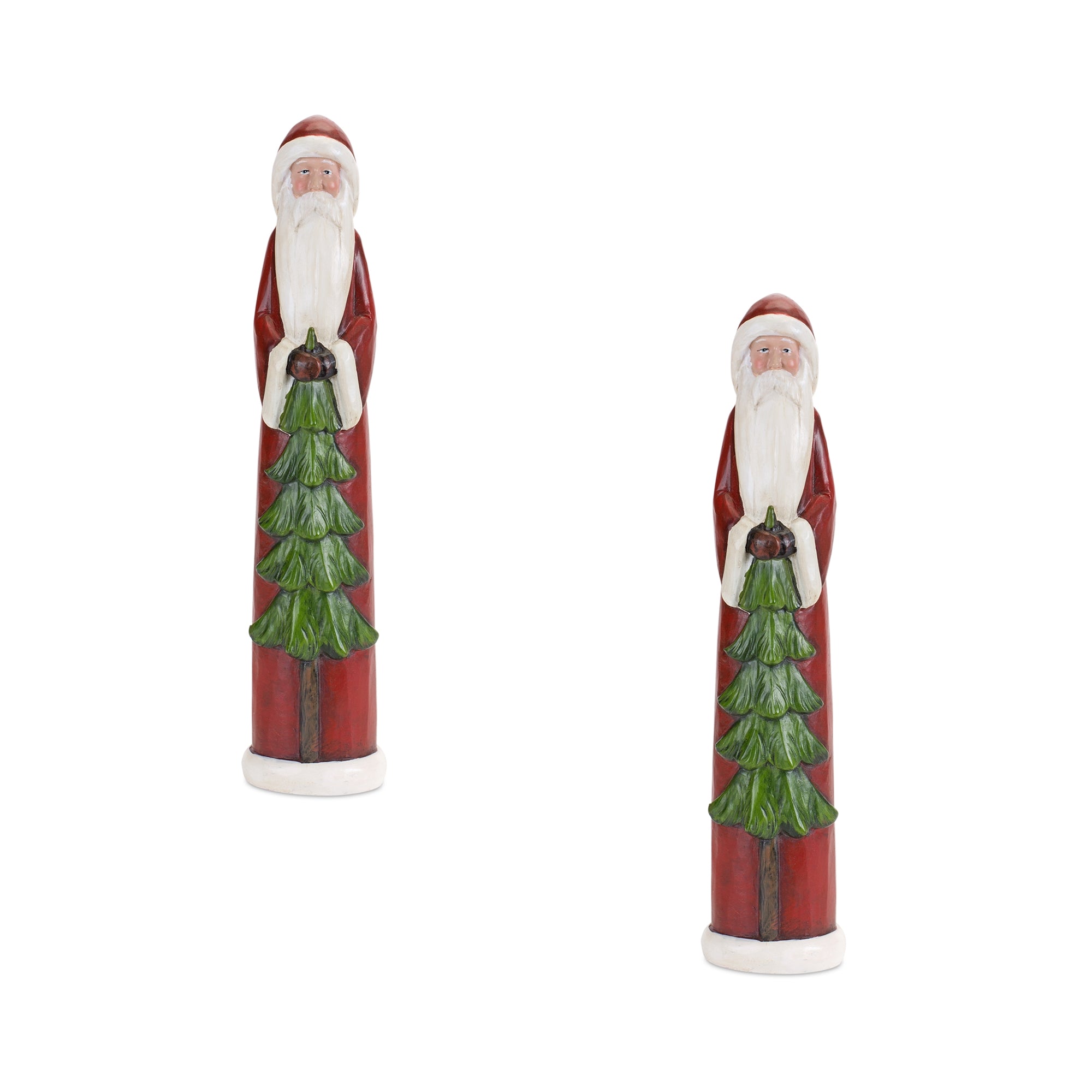 Stone Santa Figurine with Pine Tree (Set of 2)