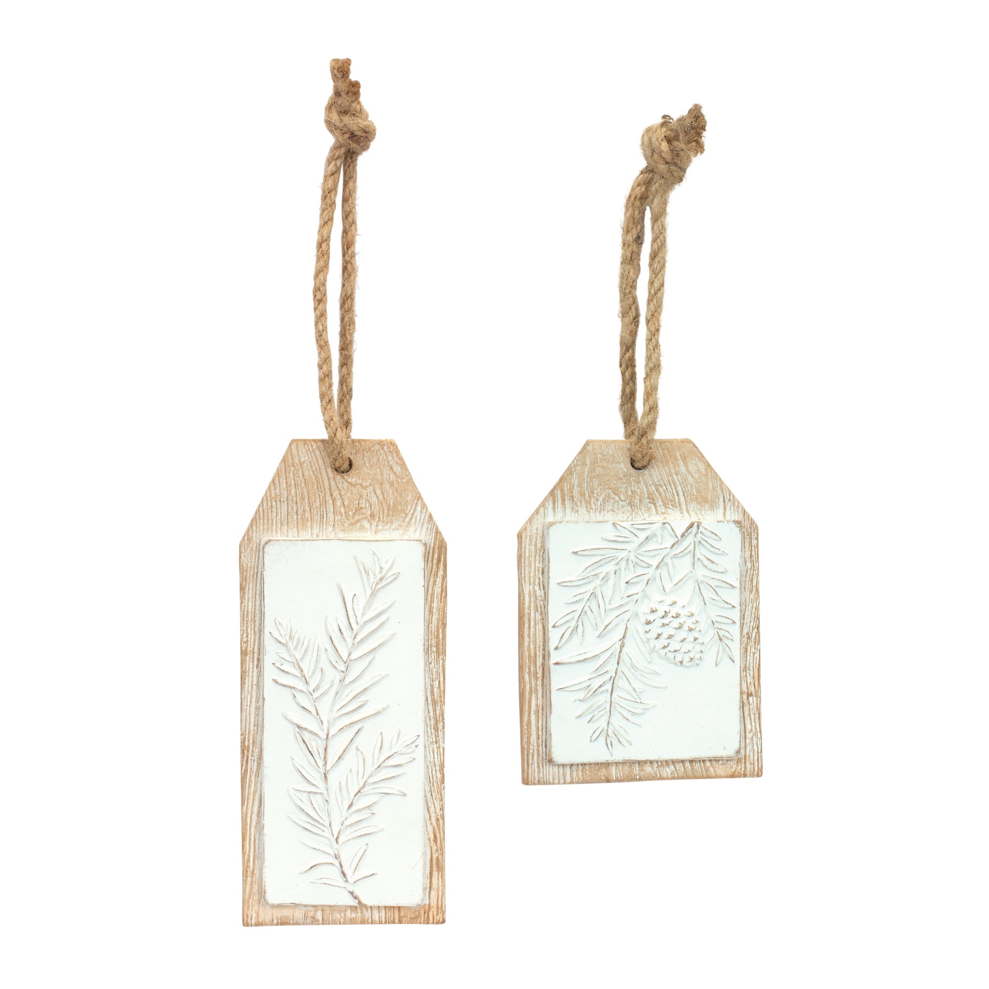 Pine Branch Tag (2 Asst) 3.35"L x 5.25"H, 2.75"L x 6.75"H Resin