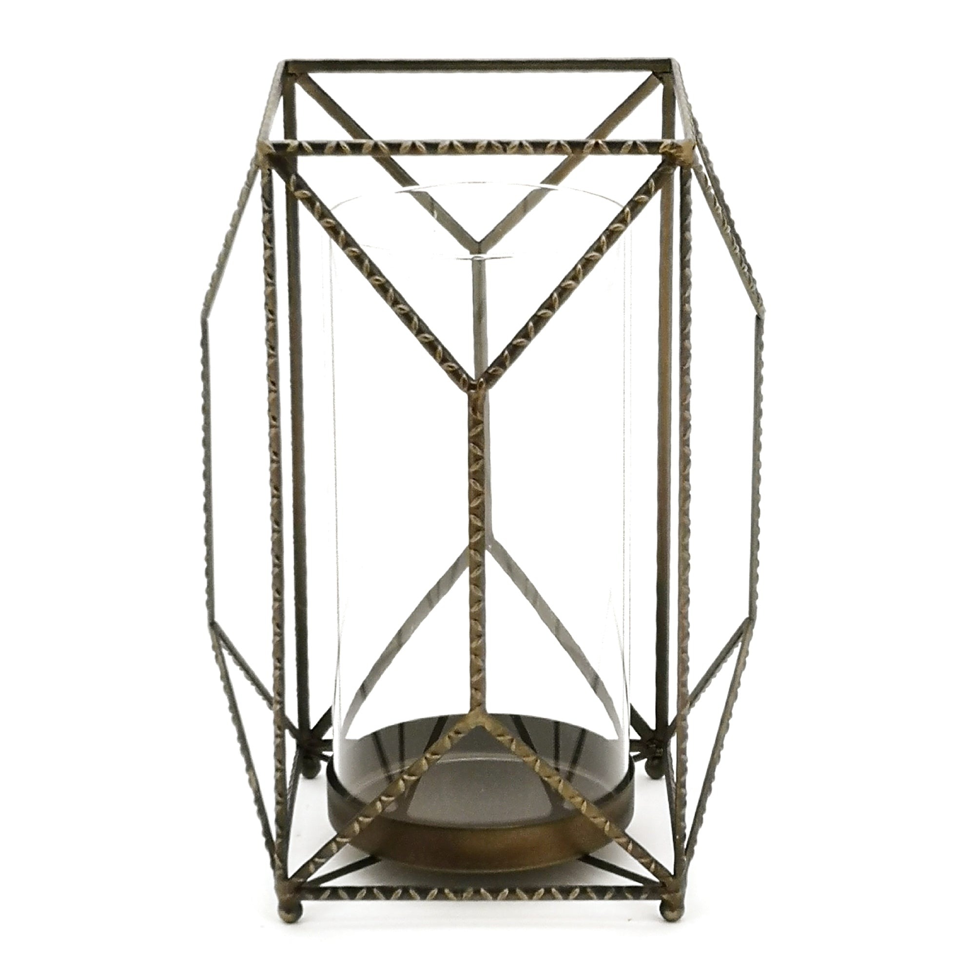 Geometric Iron Candle Holder with Glass Hurricane