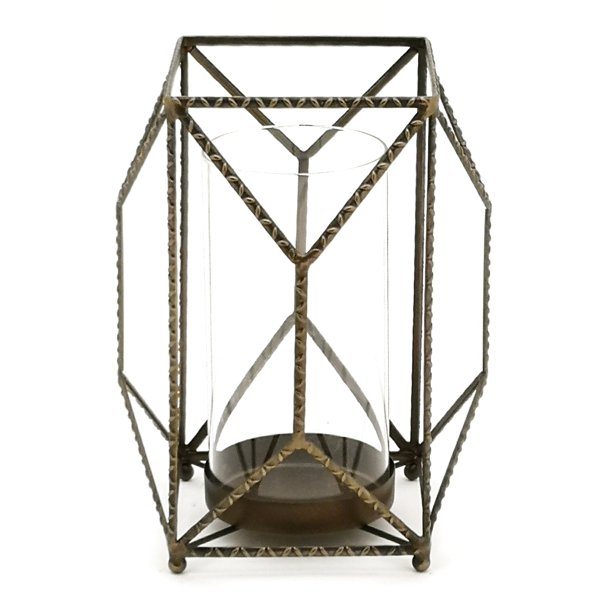 Geometric Iron Candle Holder 10"H