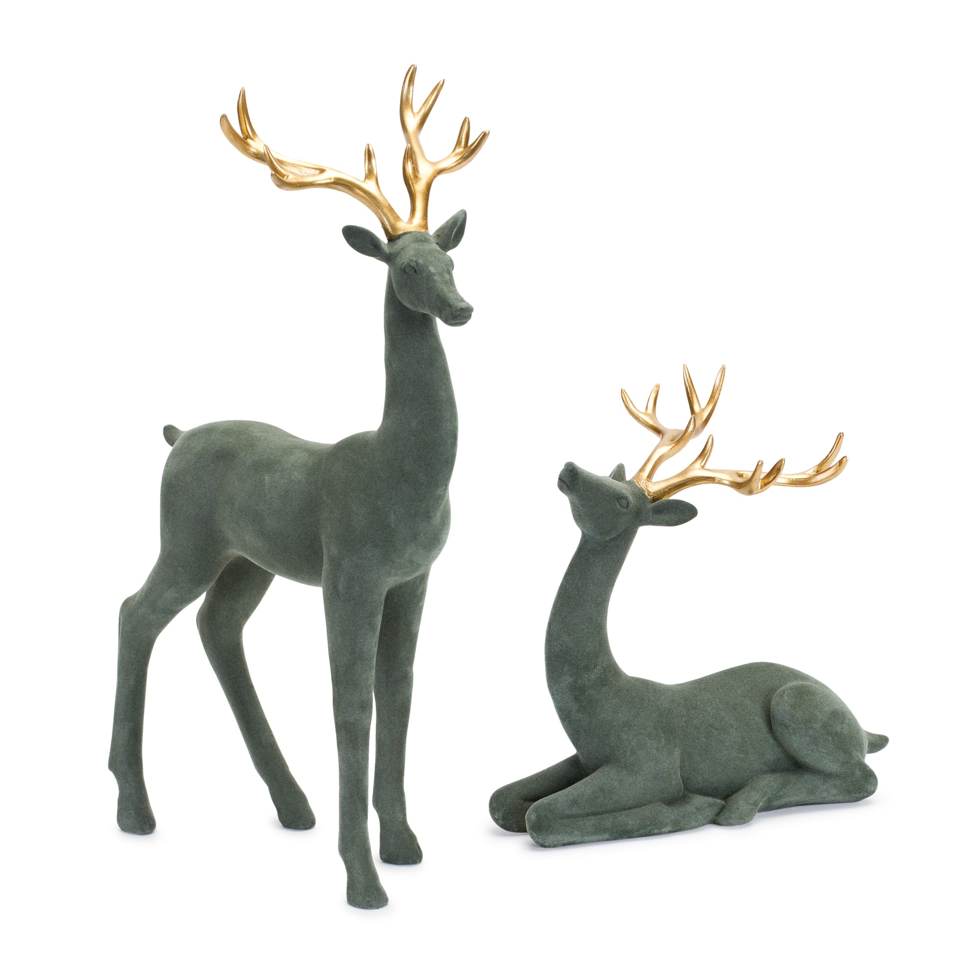 Flocked Deer (2 Asst) 10"L x 10"H, 10"L x 19"H Resin
