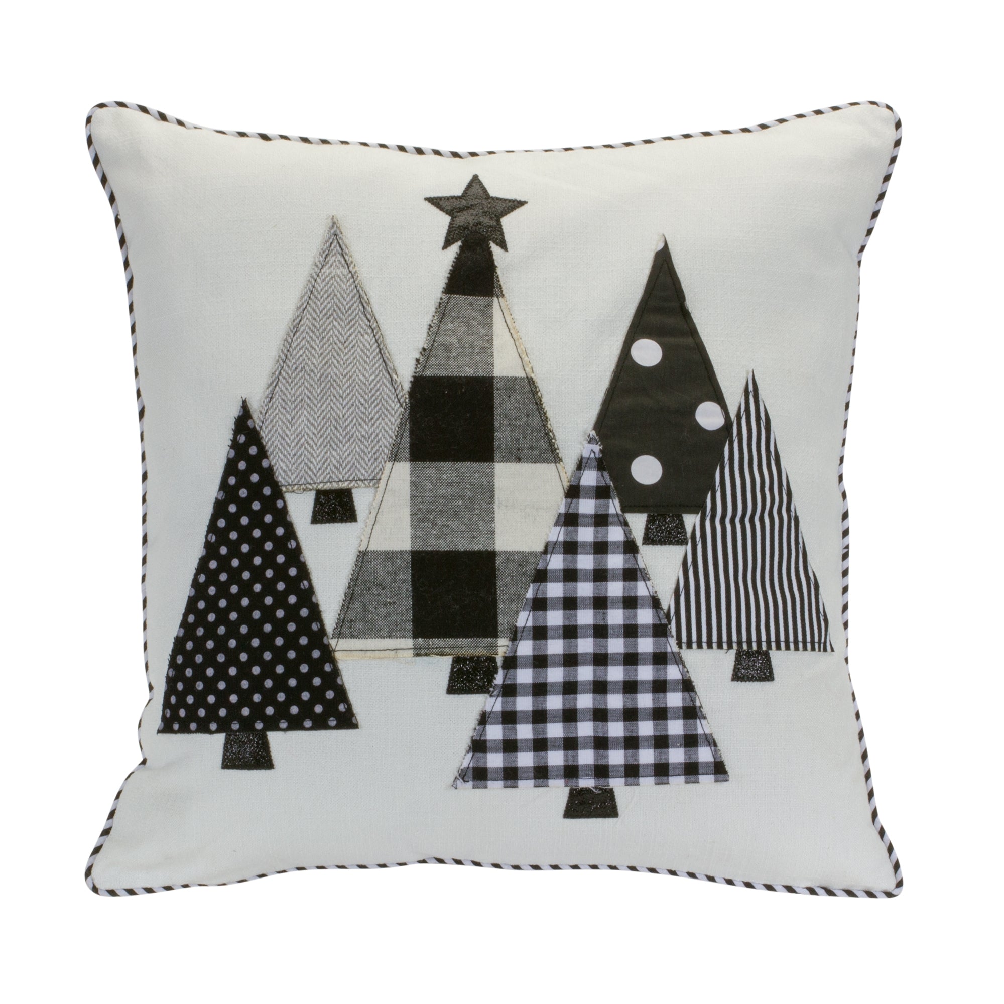 Black and White Holiday Tree Throw Pillow 15"SQ