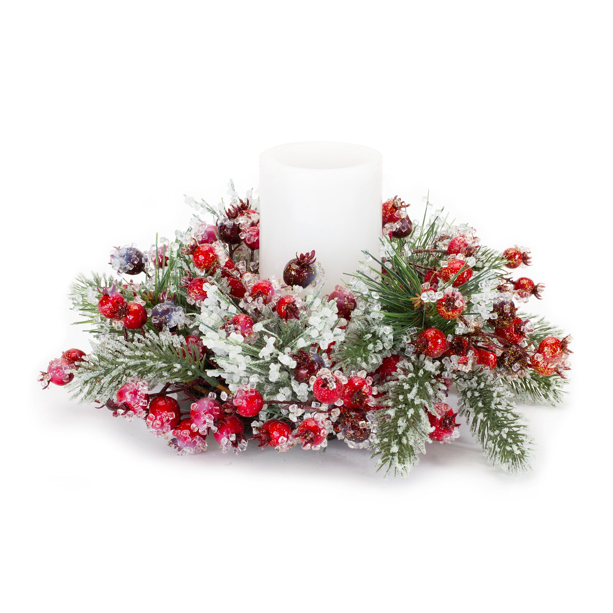 Iced Pine and Berry Candle Ring 12"D  (Fits a 3" Candle)