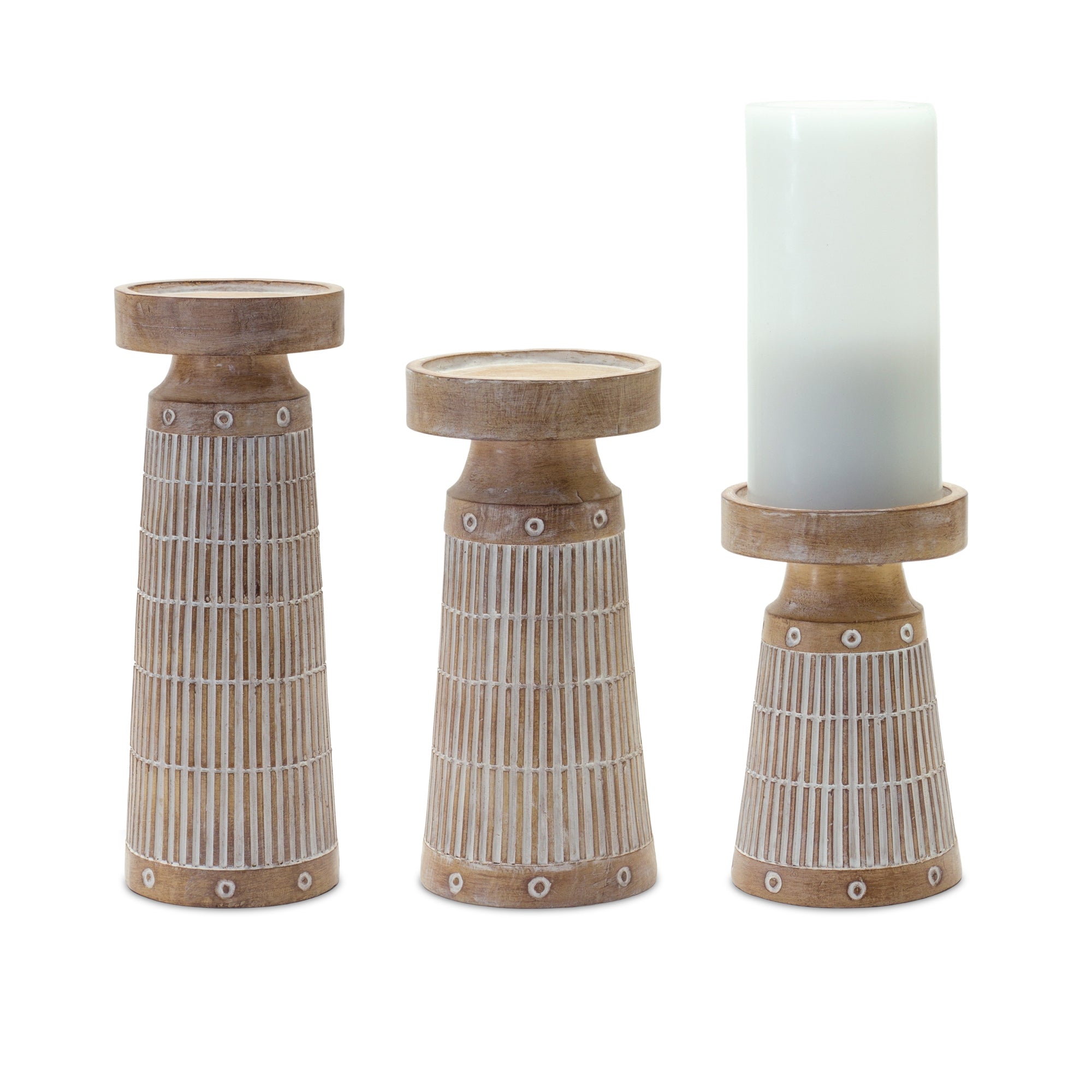 Etched Wood Design Candle Holder (Set of 3)