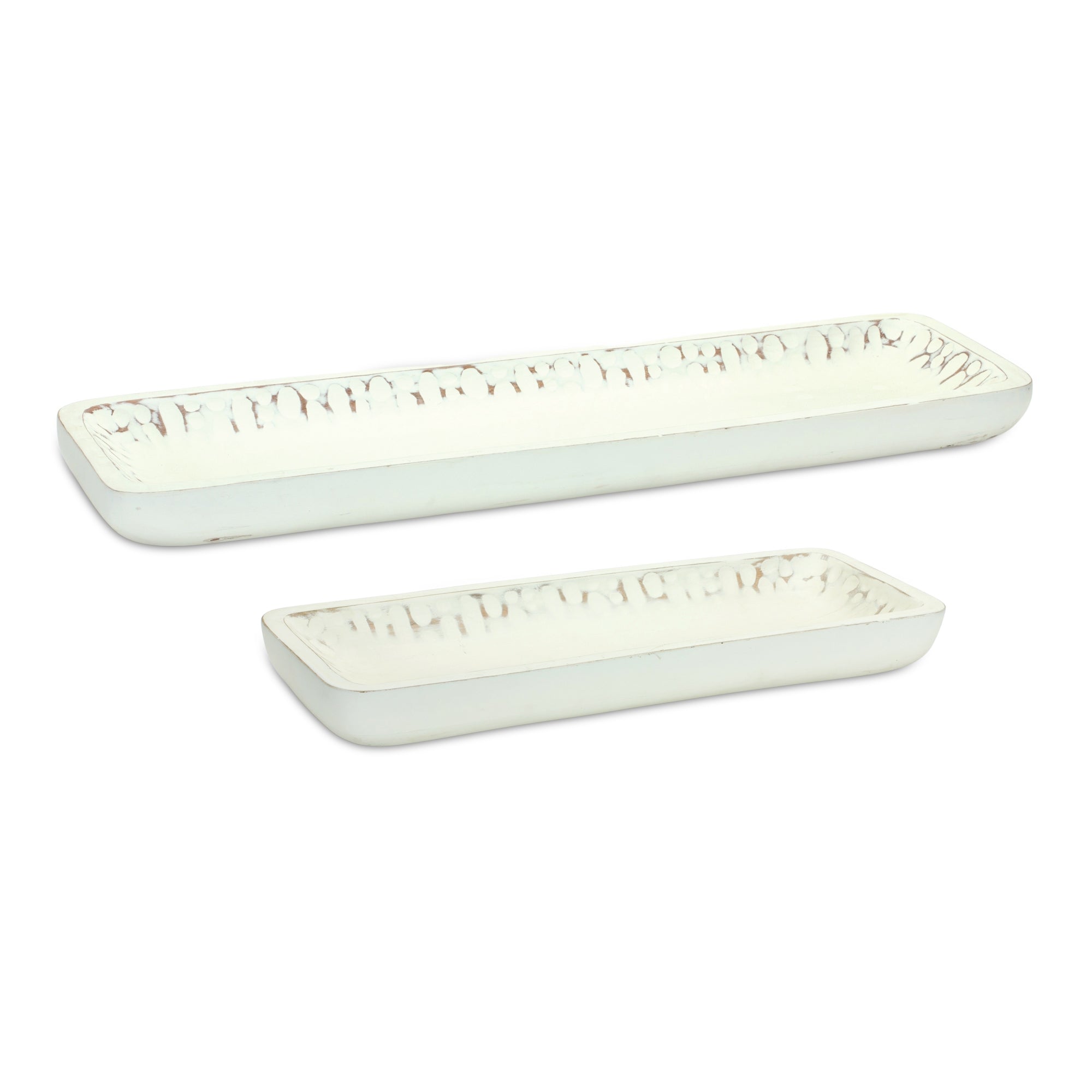 White Washed Mango Wood Dough Bowl Tray (Set of 2)