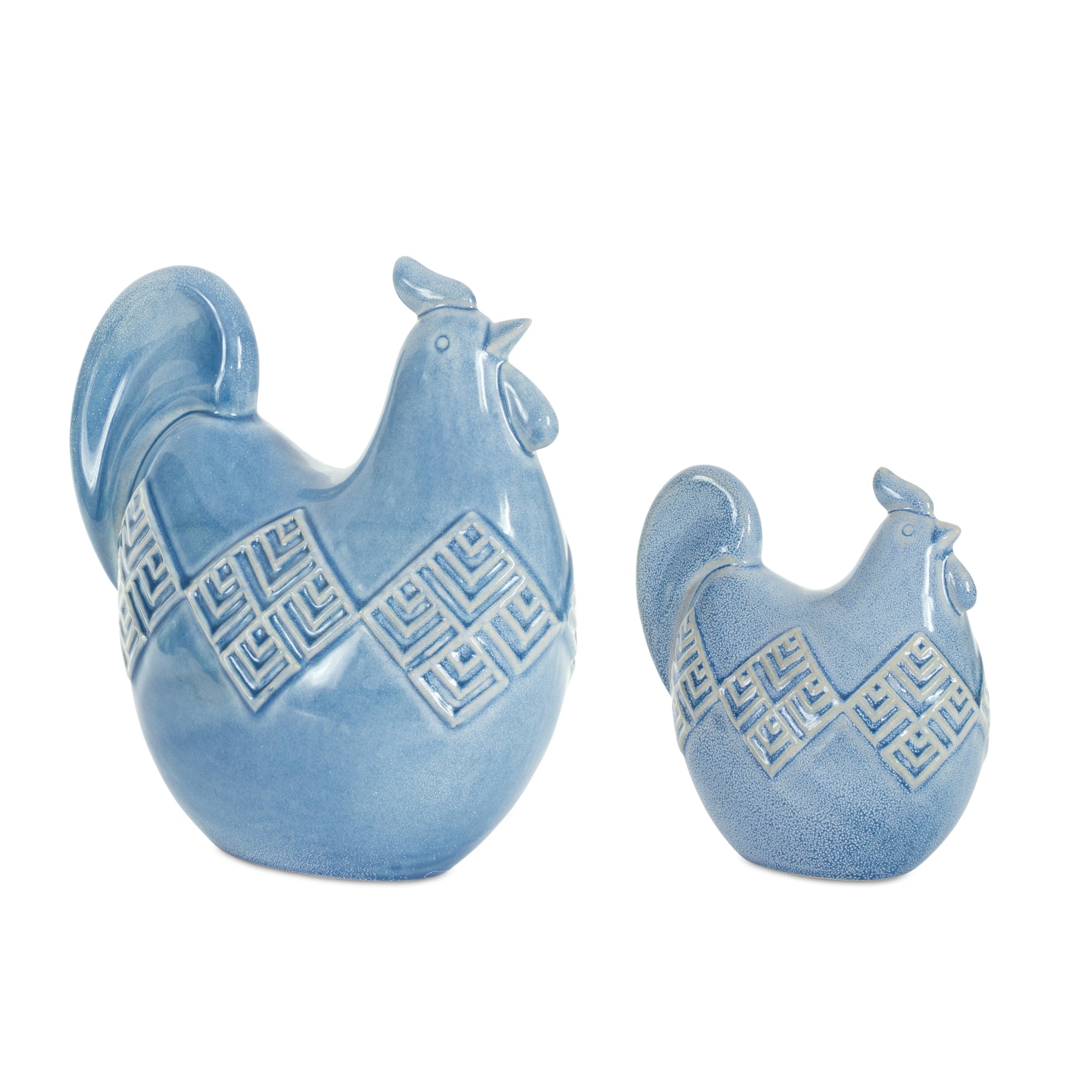 Ceramic Chicken Shelf Sitter with Geometric Design (Set of 2)