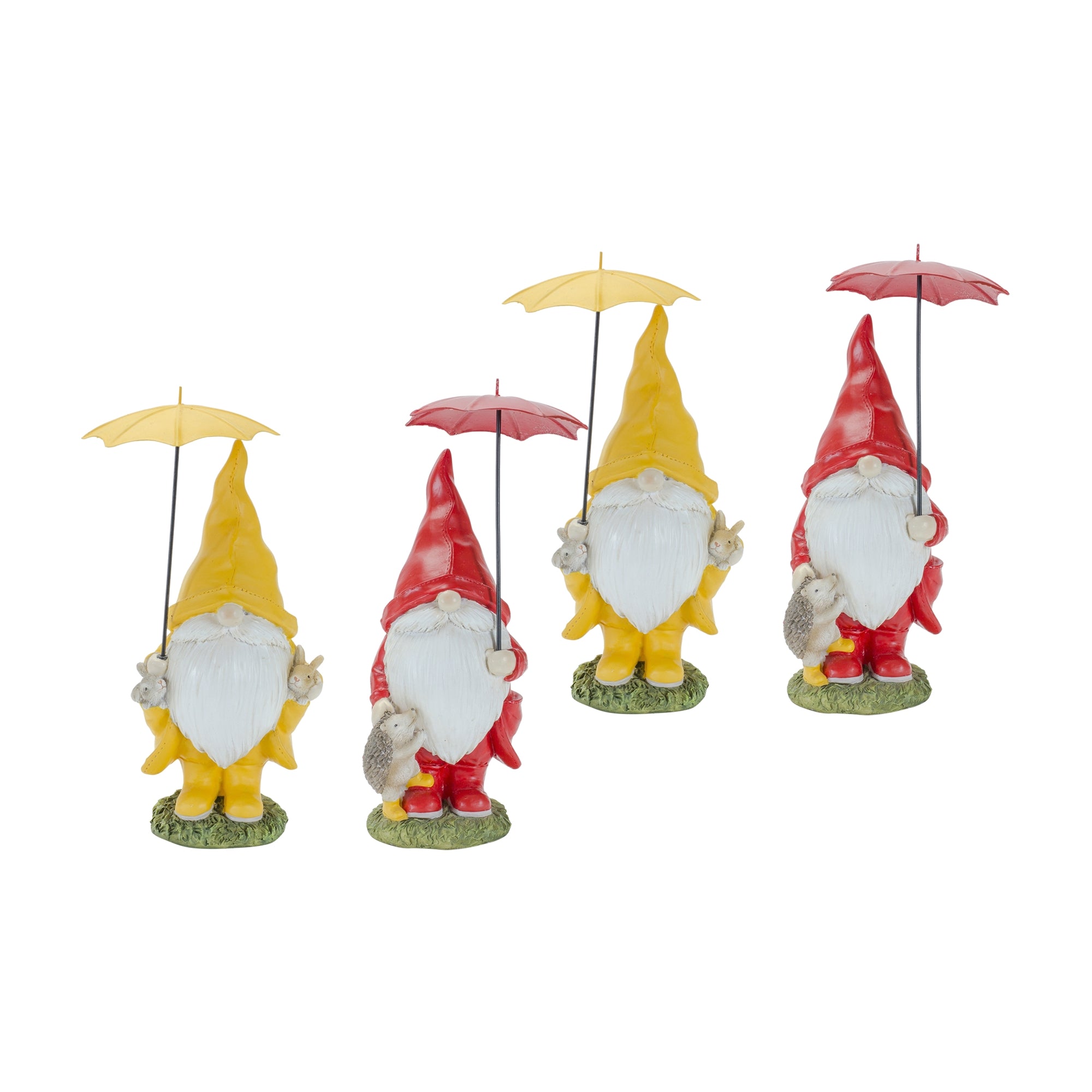 Garden Gnome with Umbrella and Woodland Animals (Set of 4)