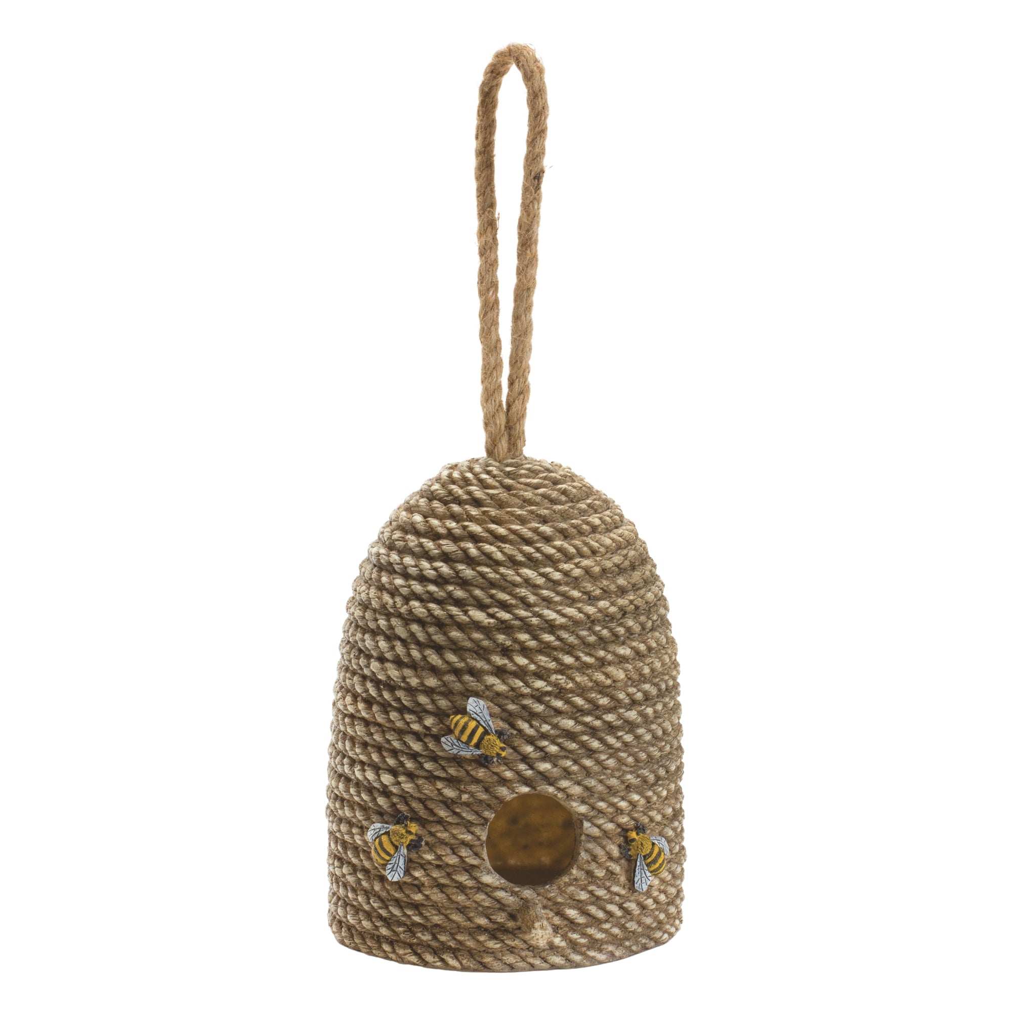 Hanging Bee Hive Bird House with Rope Accent 8.5"H