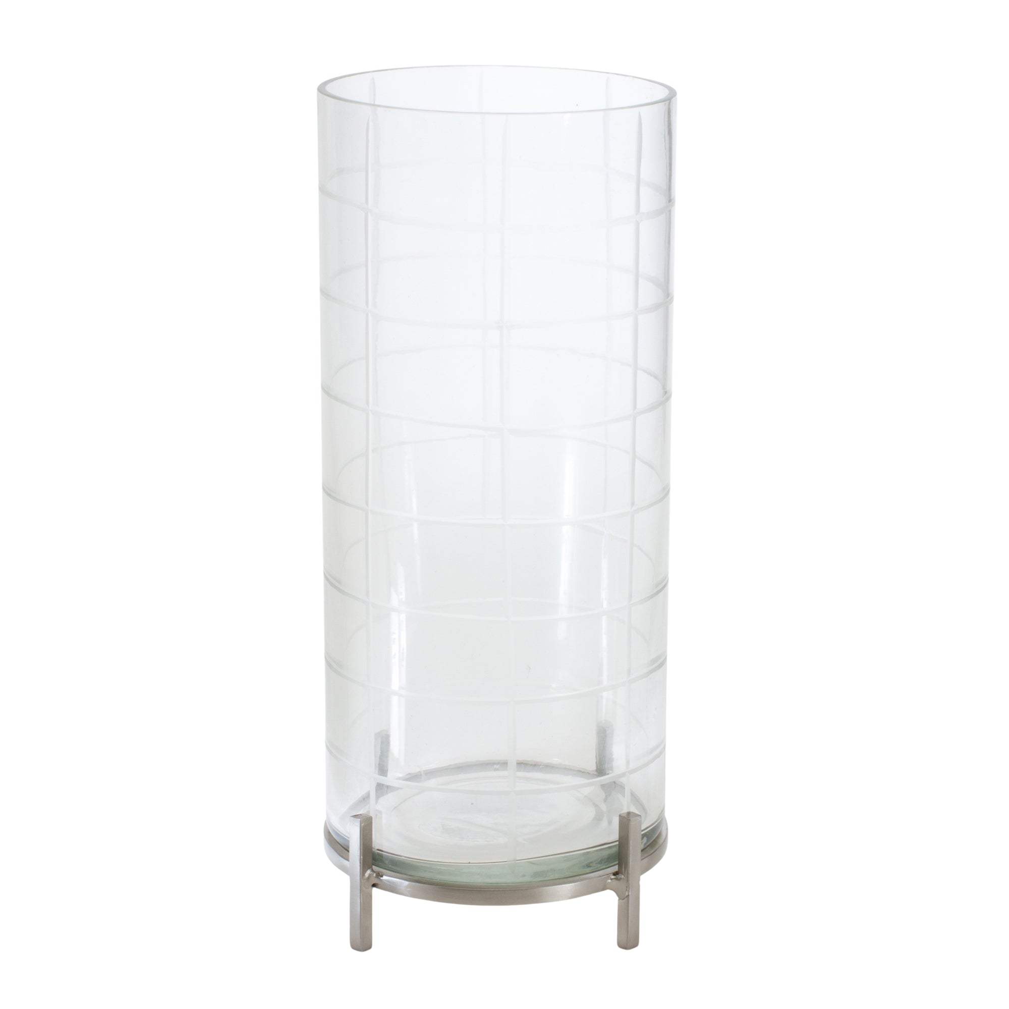 Patterned Glass Candle Holder with Metal Stand