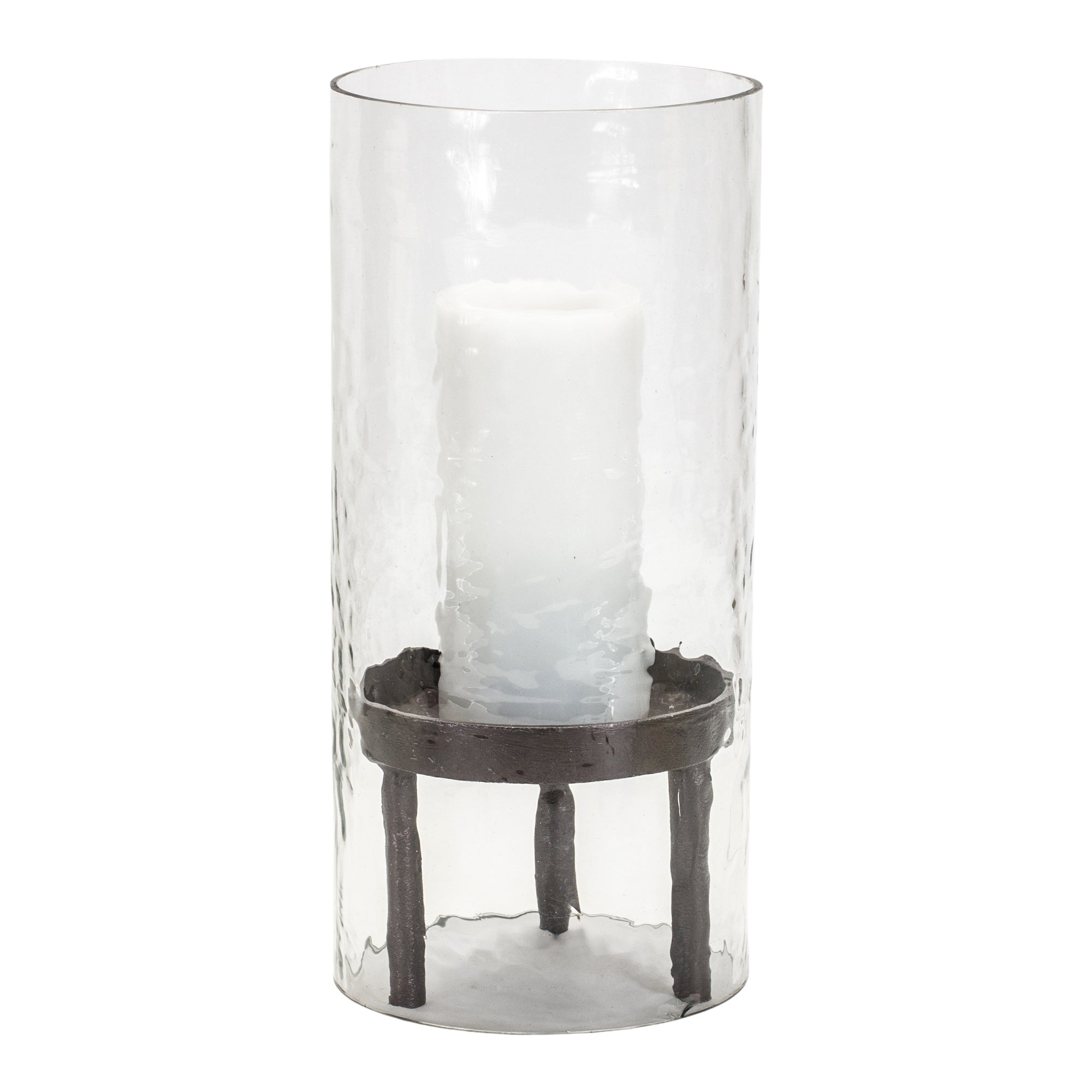 Wavy Glass Hurricane Candle Holder with Metal Stand