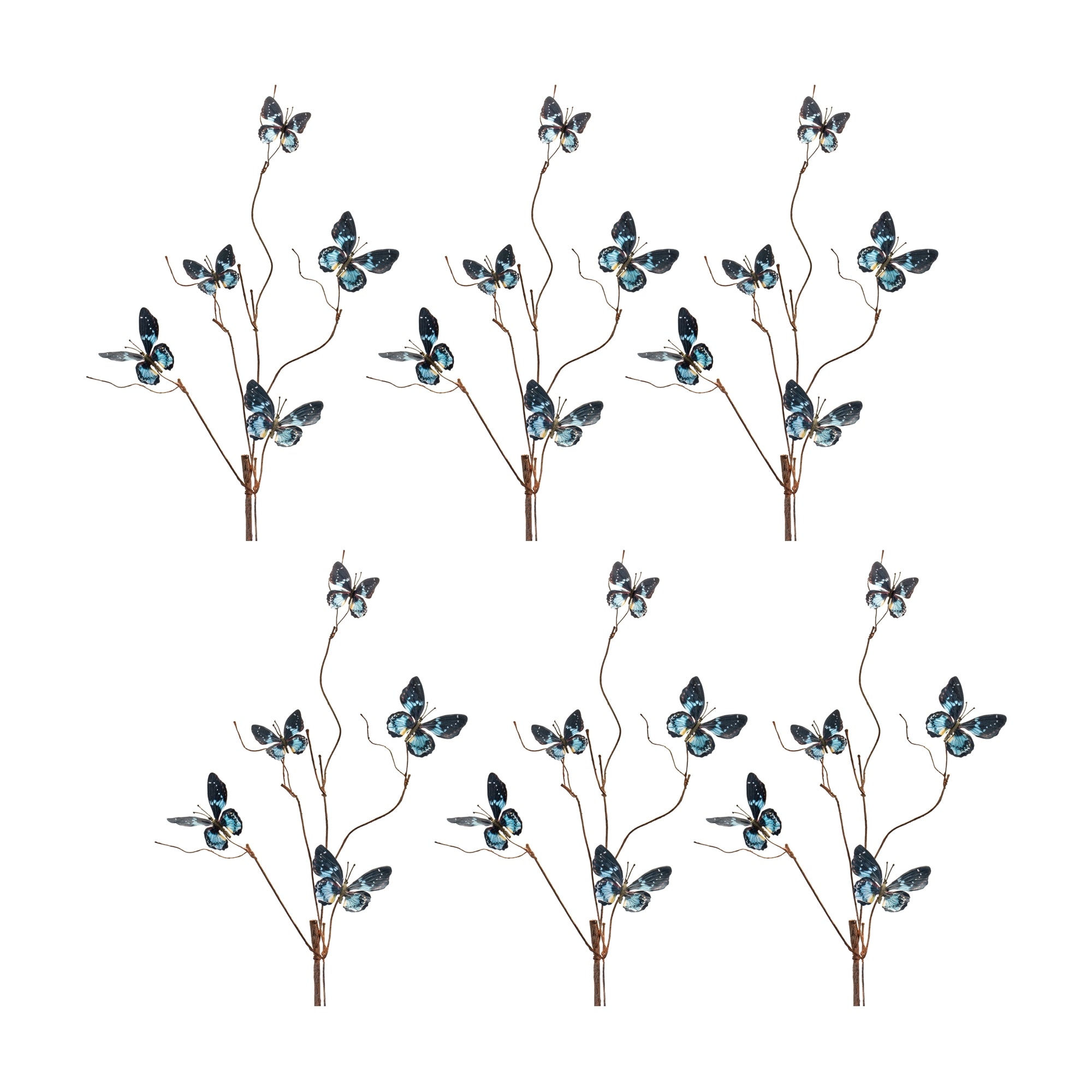 Blue and Black Wire Butterfly Spray (Set of 6)