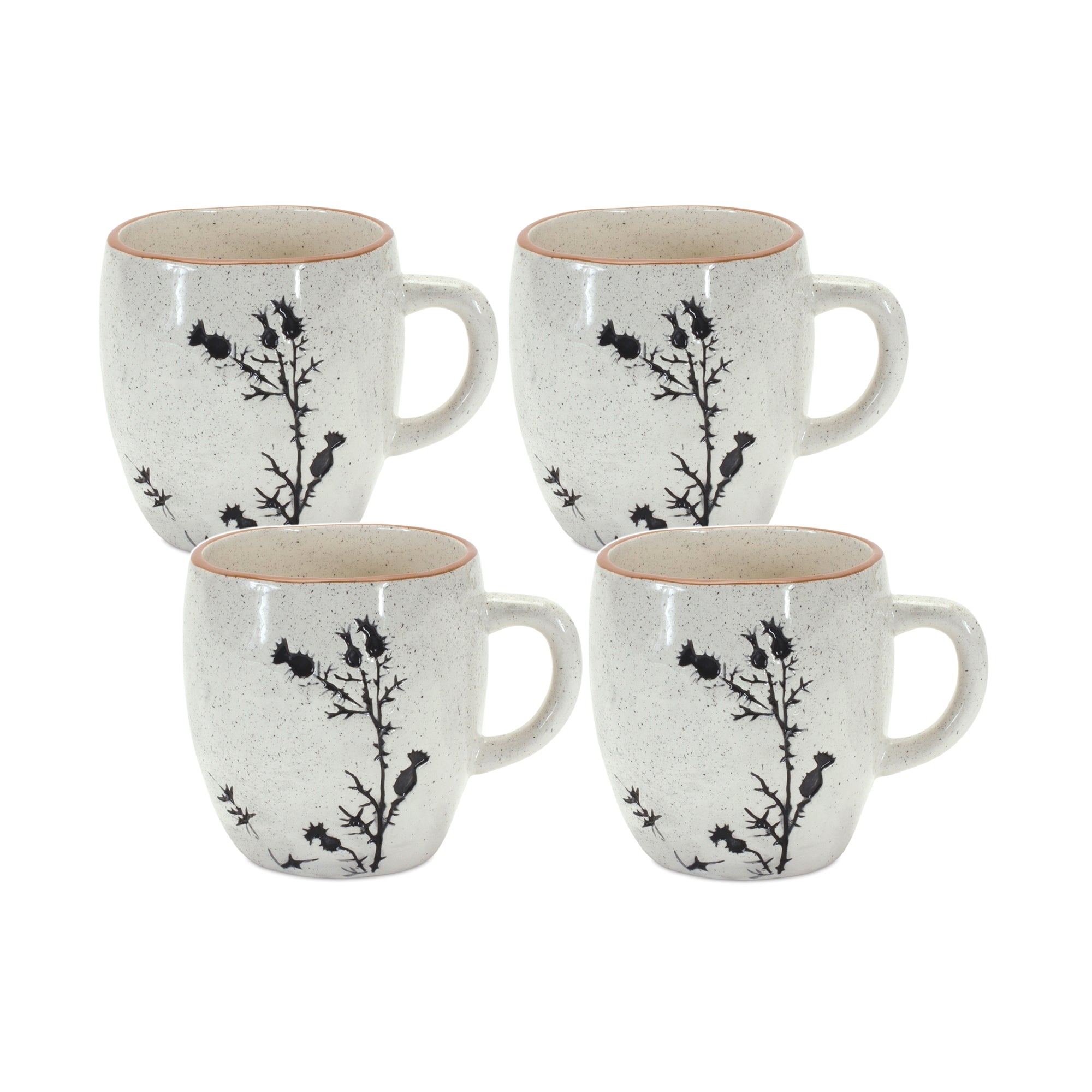 Rustic Thistle Etched Mug with Speckled Finish (Set of 2)