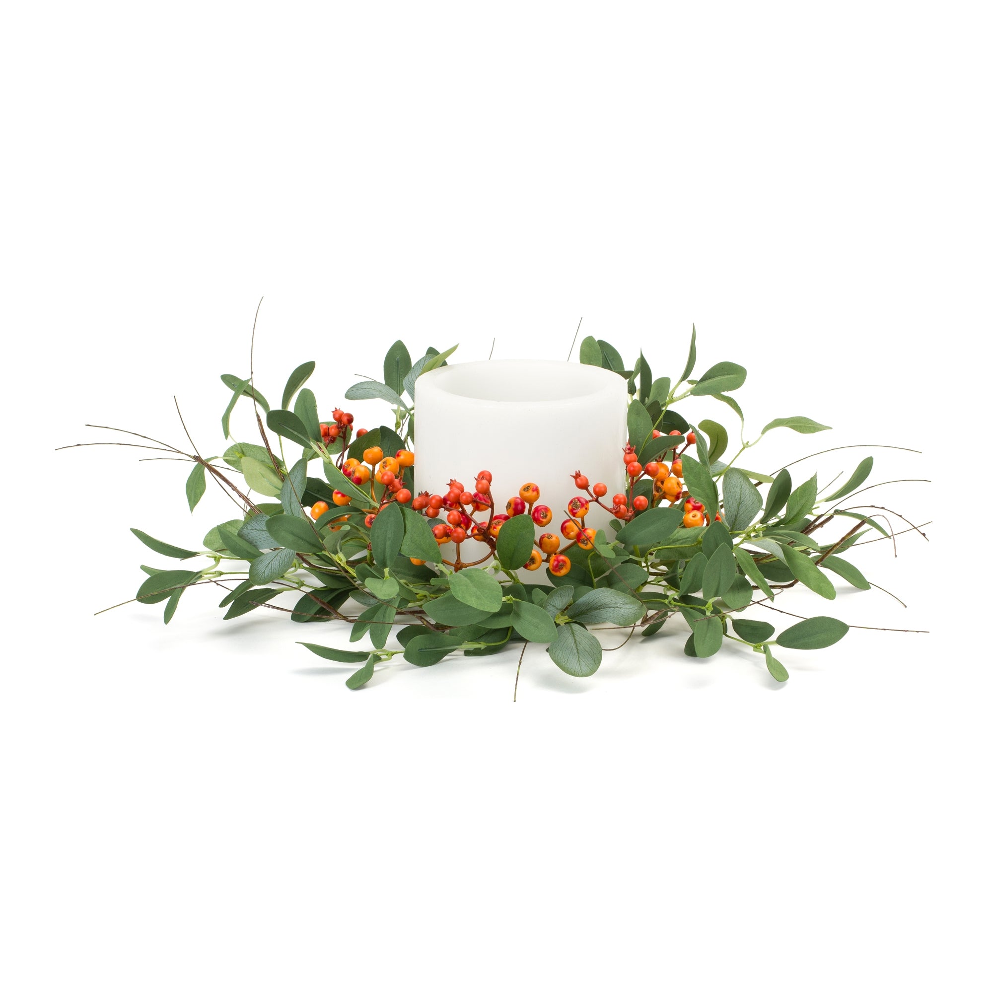 Foliage and Berry Candle Ring 22"D Polyester (Fits a 6" Candle)
