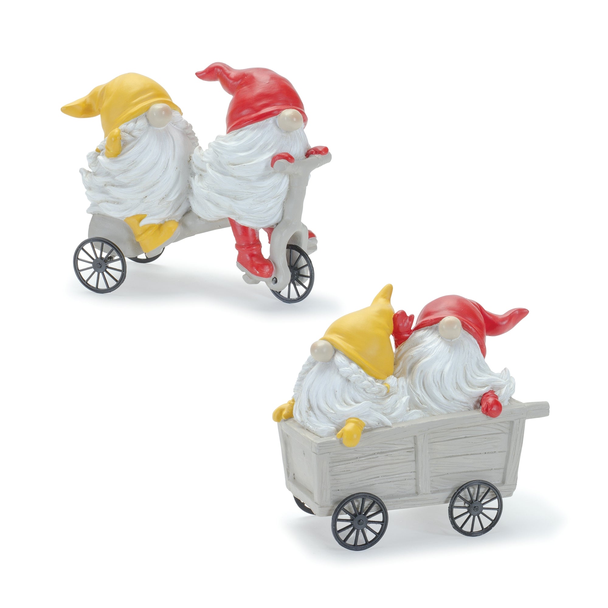 Gnome w/Scooter and Wheelbarrow (2 Asst) 5”H Resin