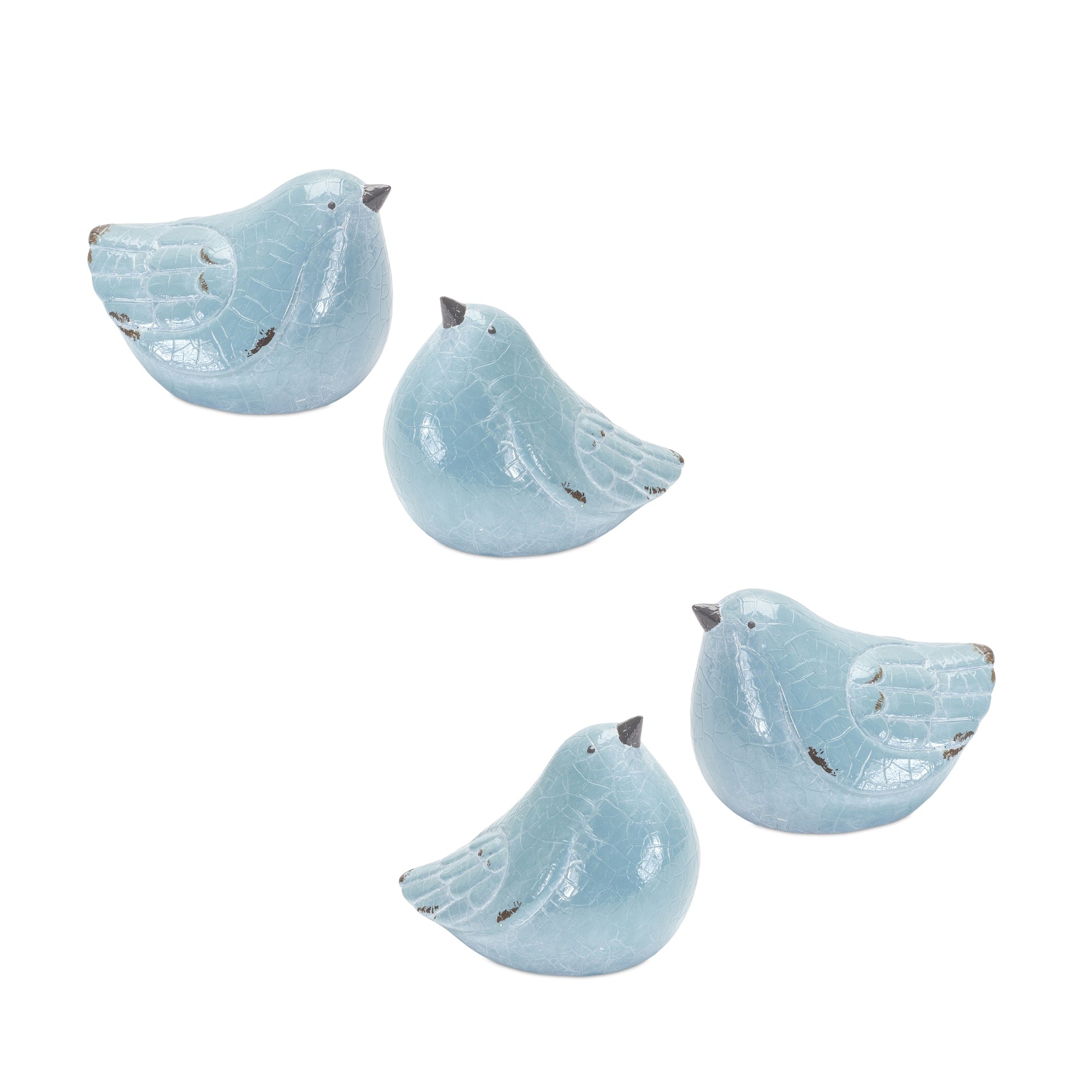 Cracked Terra Cotta Bird Figurine with Distressed Finish (Set of 4)